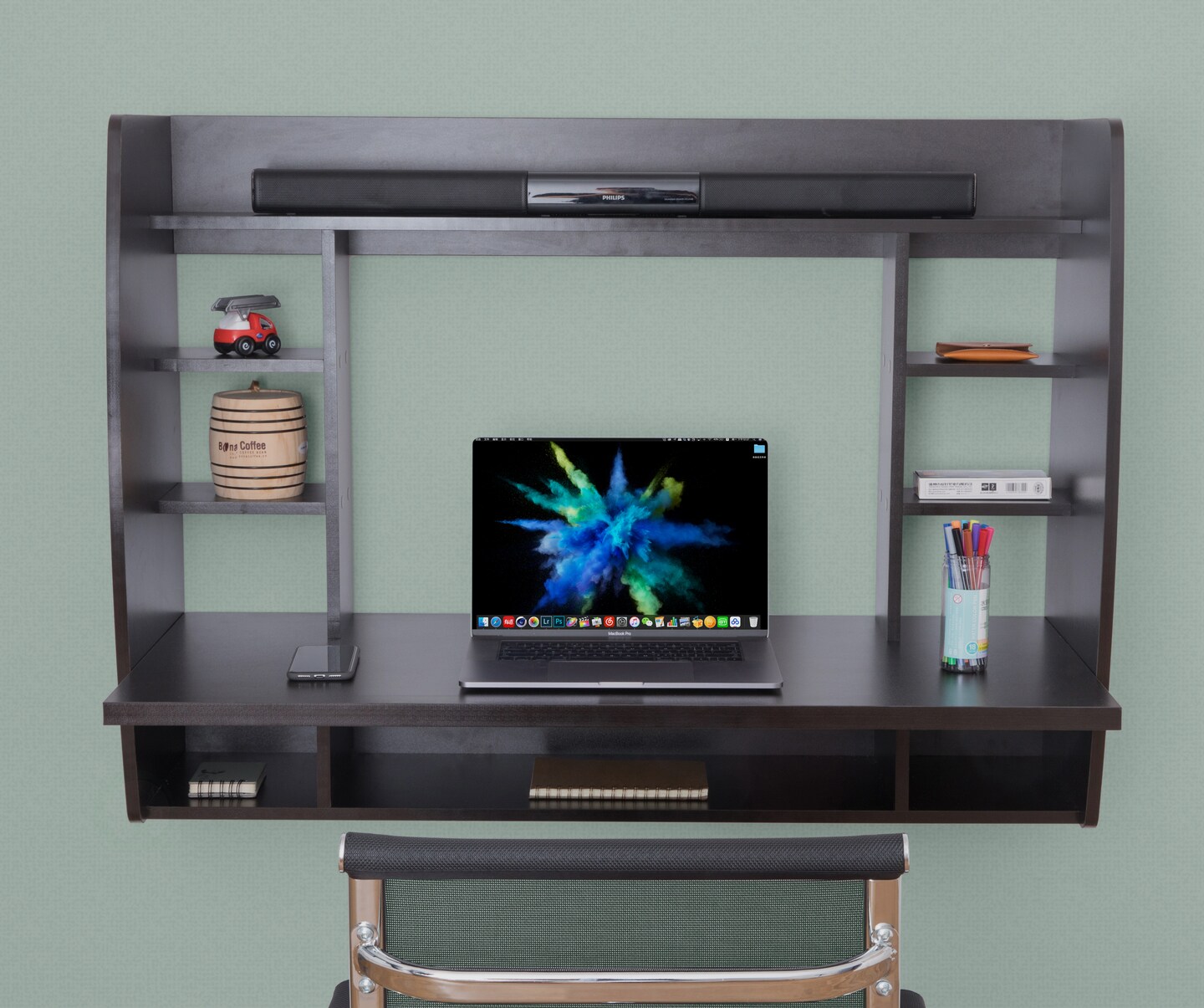 Versatile Wall Mount Floating Computer Desk - Stylish and Space-Saving Writing Study Table with Shelves - Ideal for Living Room, Bedroom, and Home Office