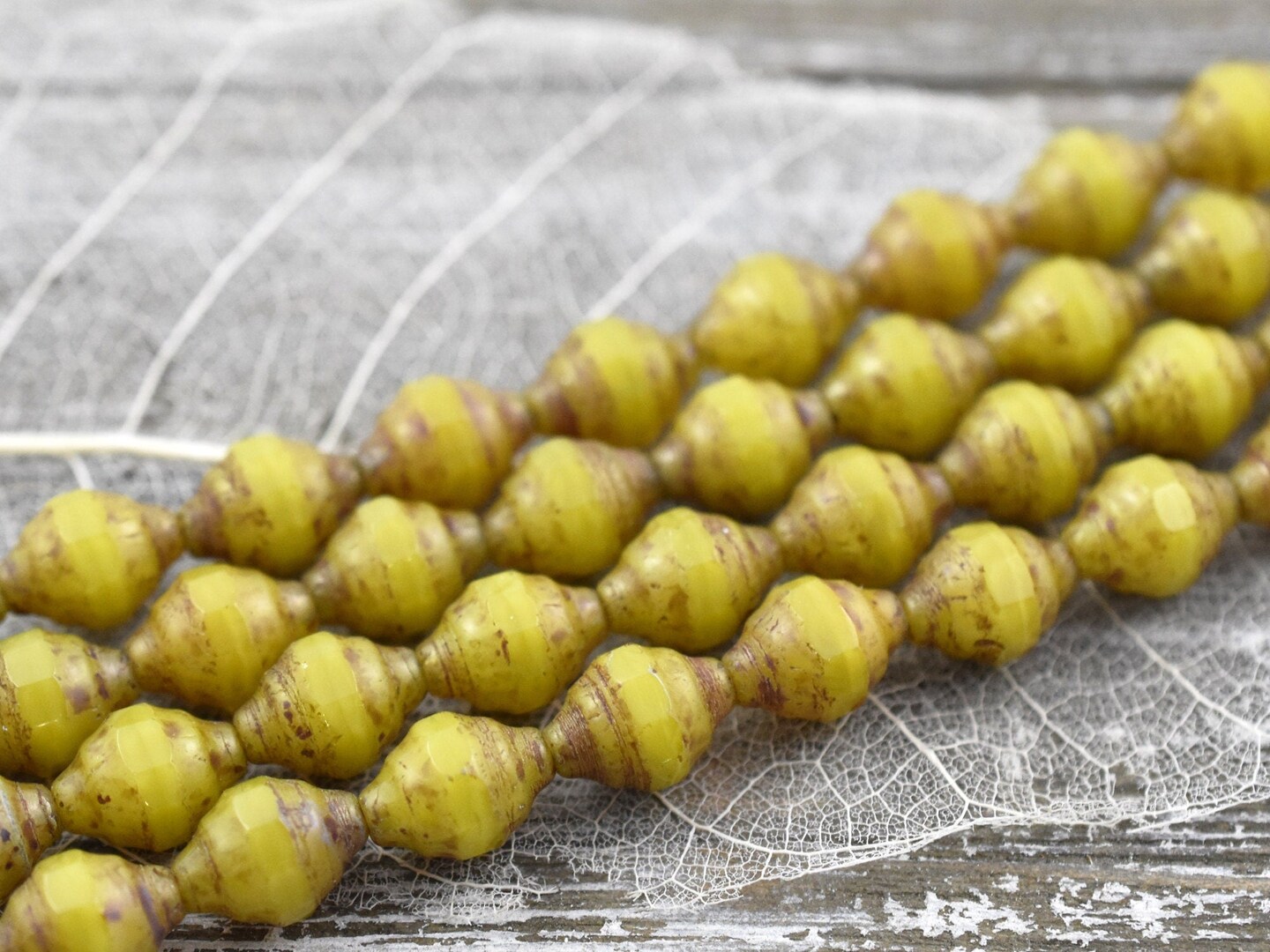 *10* 12x8mm Sunflower Yellow Picasso Turbine Beads