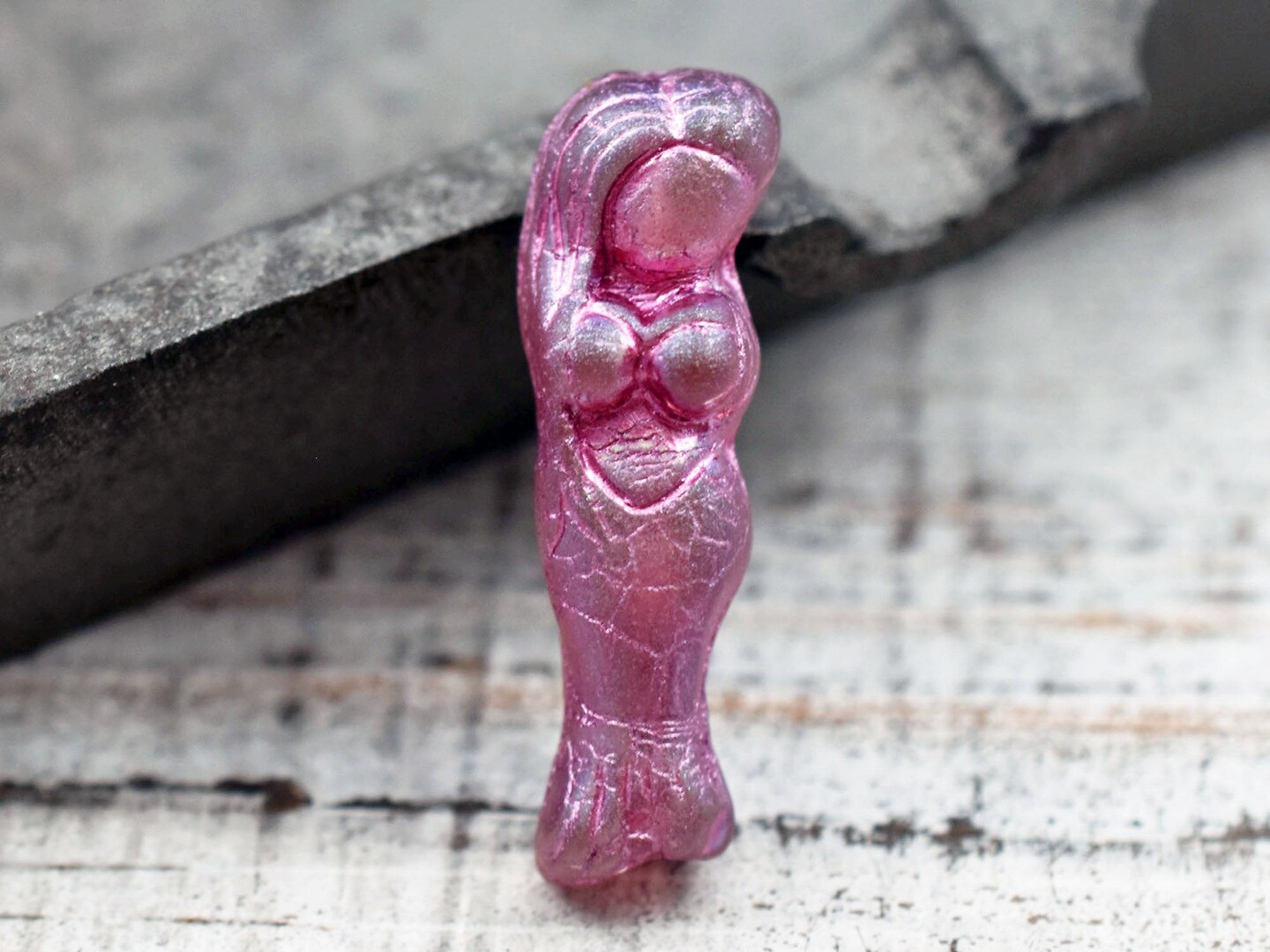 *2* 5x28mm Pink Washed Matte Crystal AB Mermaid Beads