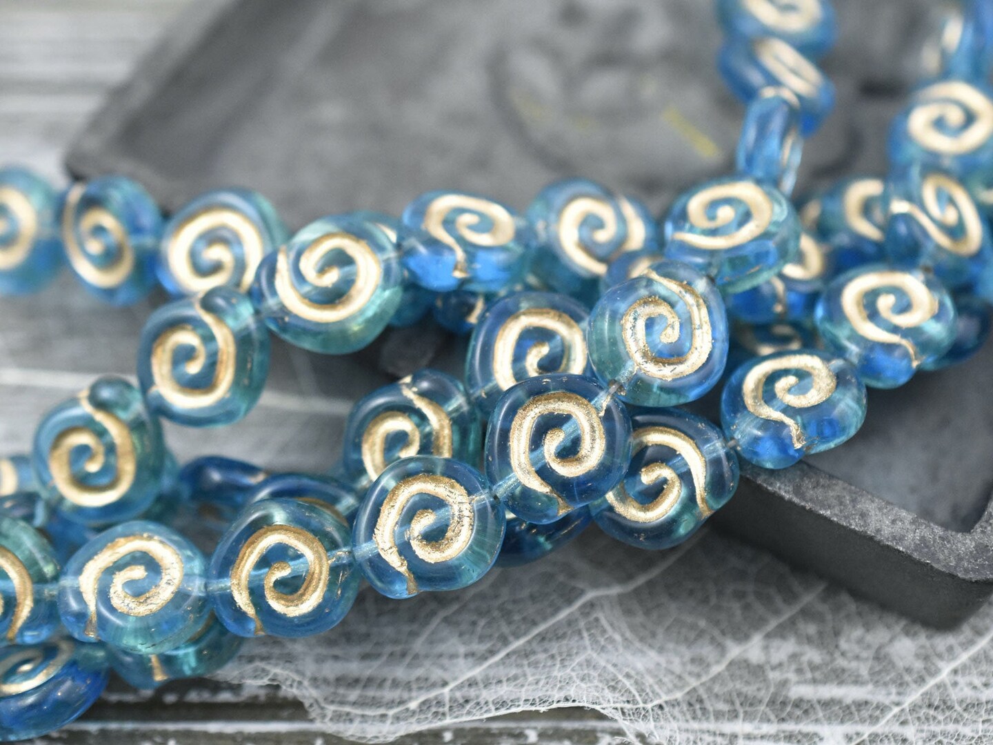*10* 12mm Gold Washed Aqua Jelly Roll Beads