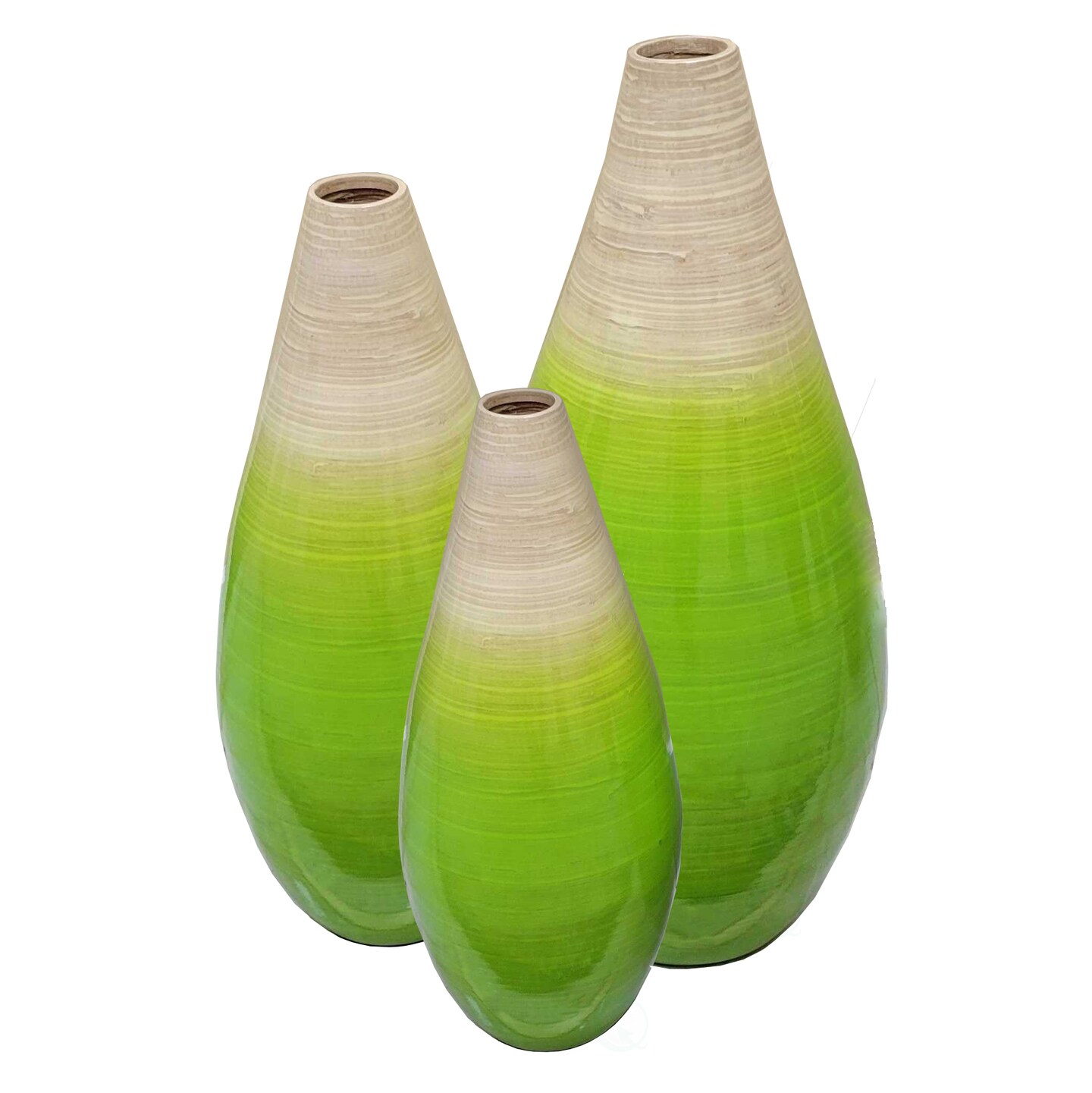 Contemporary Bamboo Floor Flower Vase Tear Drop Design for Dining, Living Room, Entryway Decoration Fill It with Dried Branches or Flowers, Green