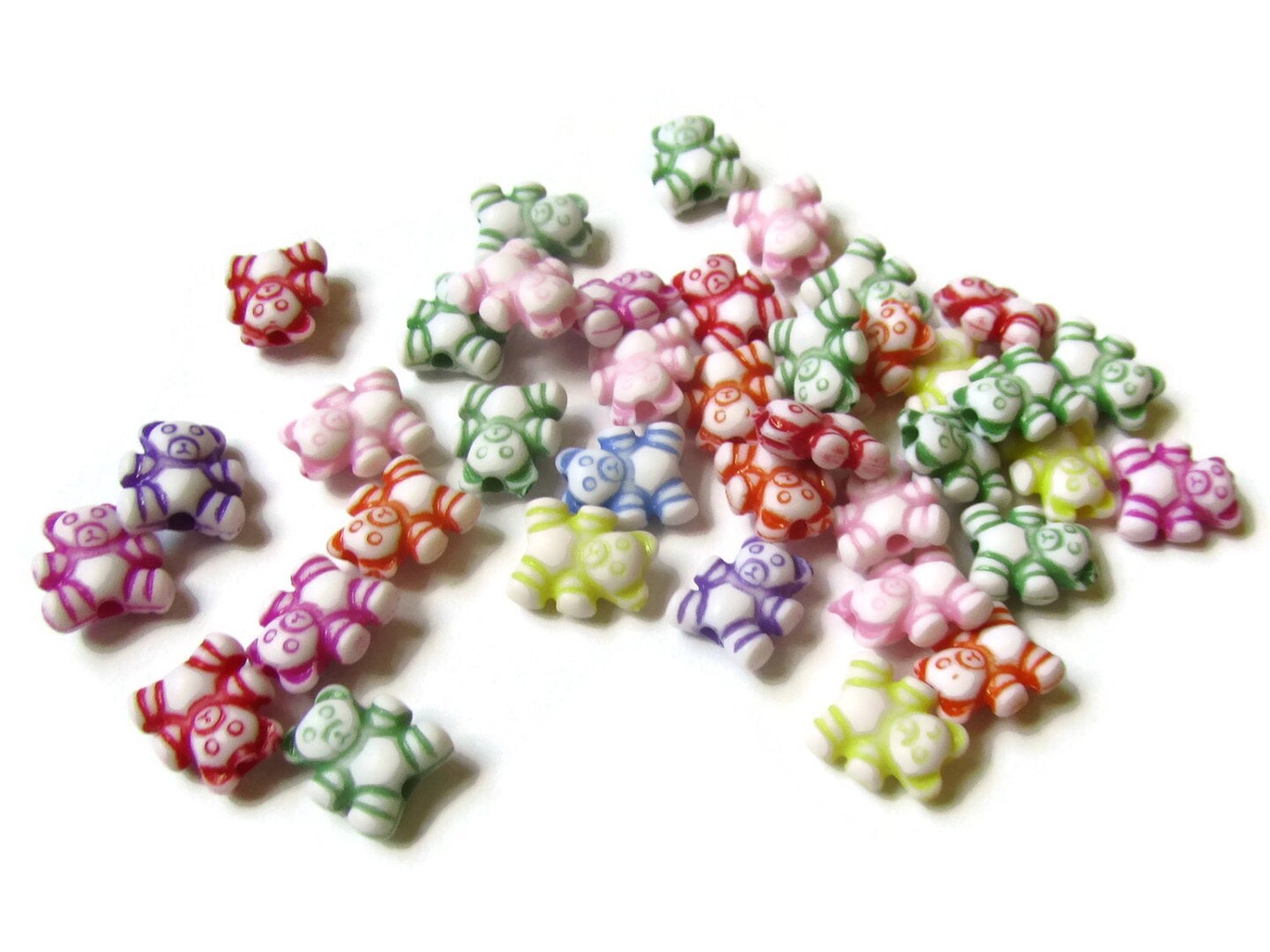 100 9mm Mixed Color Rainbow Teddy Bear Beads Plastic Animal Beads