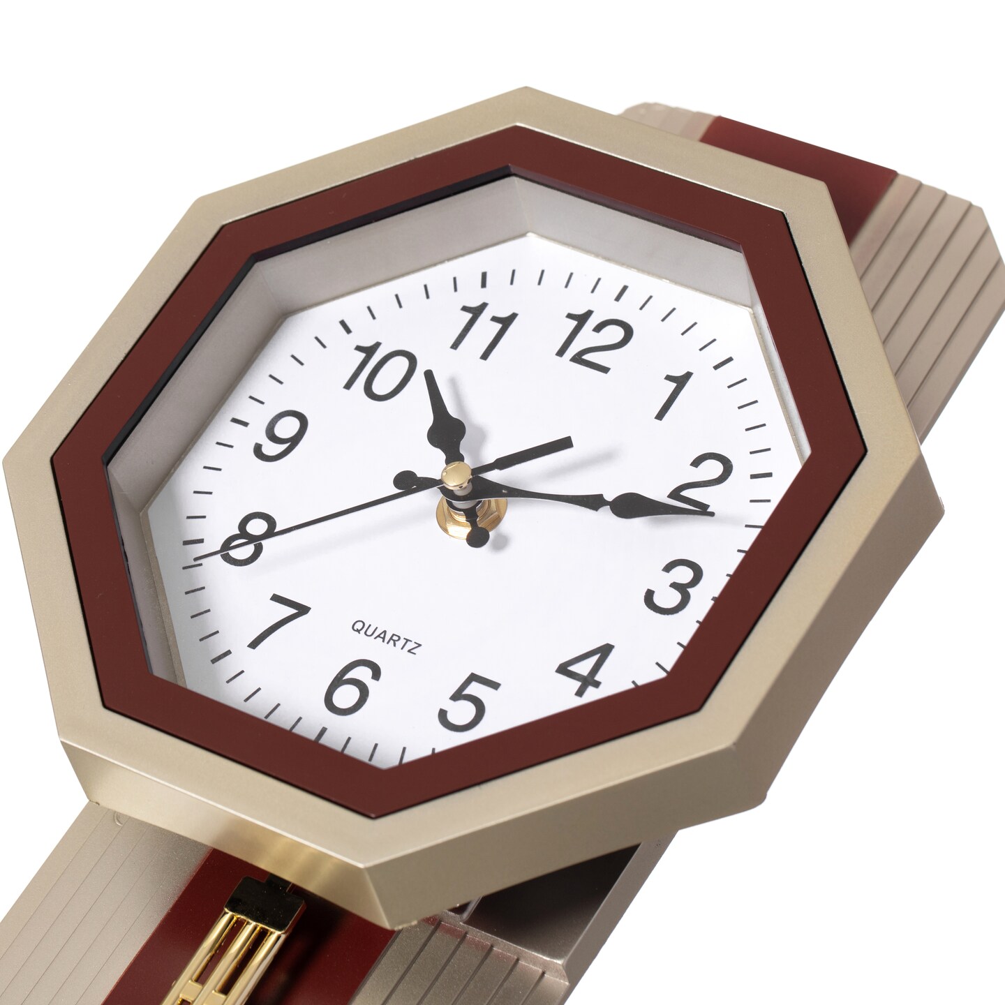 Wood-Look Pendulum Plastic Wall Clock, Vintage Farmhouse Decor for Living Room, Kitchen, or Dining Room, Silent Clock with Roman Numerals, Battery Powered, Large Decorative Wall Clock, Easy-to-Read