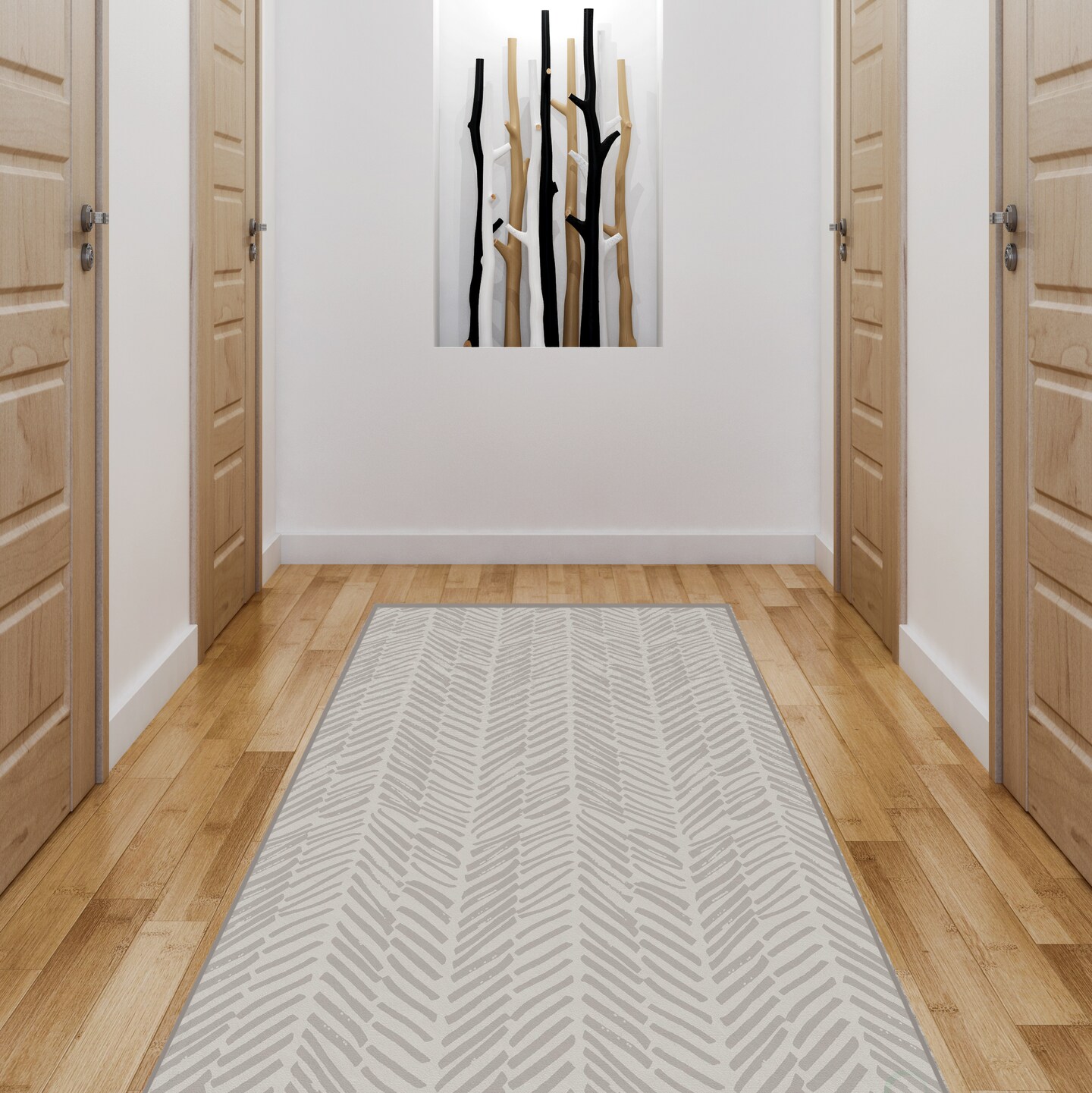 Deerlux Modern Living Room Area Rug with Nonslip Backing, Abstract Beige Chevron Strokes Pattern