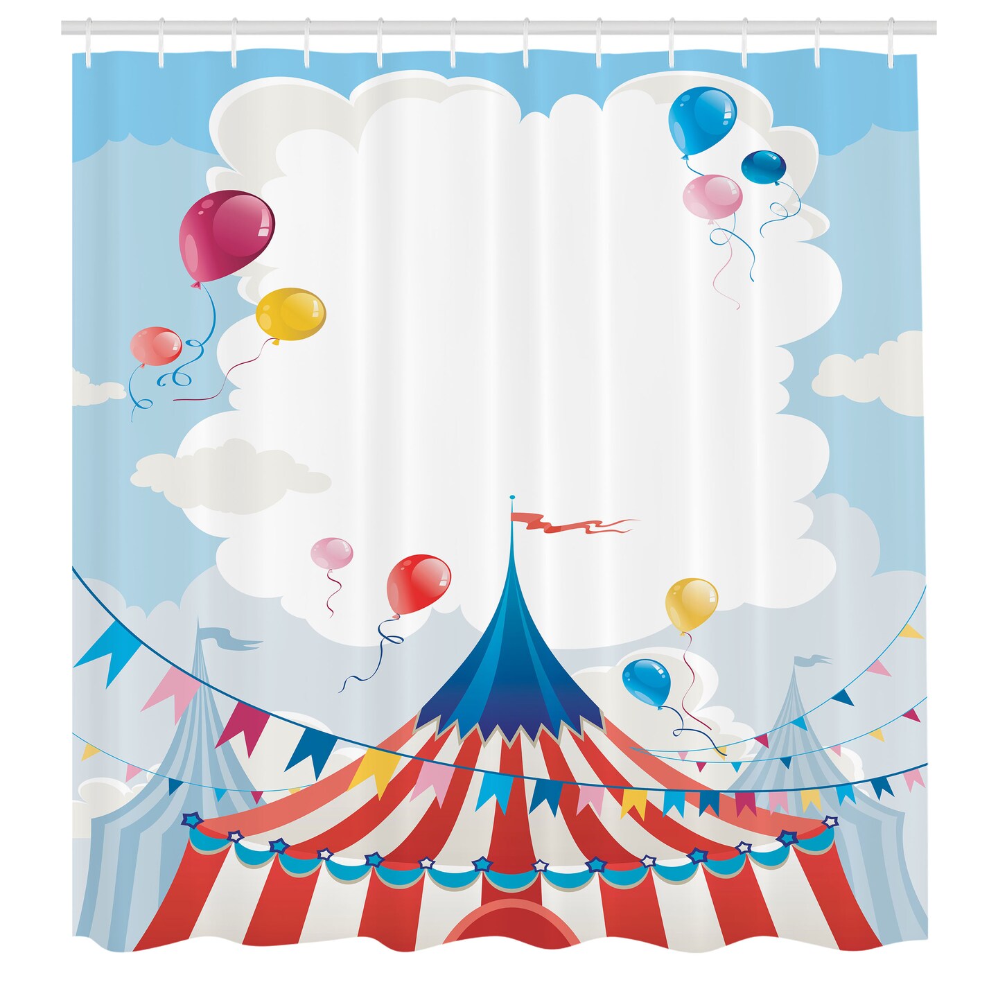 Ambesonne Circus Shower Curtain, Circus Day Canvas Tents Stratus Cloudy Summer Entertainment Season Theme, Cloth Fabric Bathroom Decor Set with Hooks, 69&#x22; W x 75&#x22; L, Multicolor