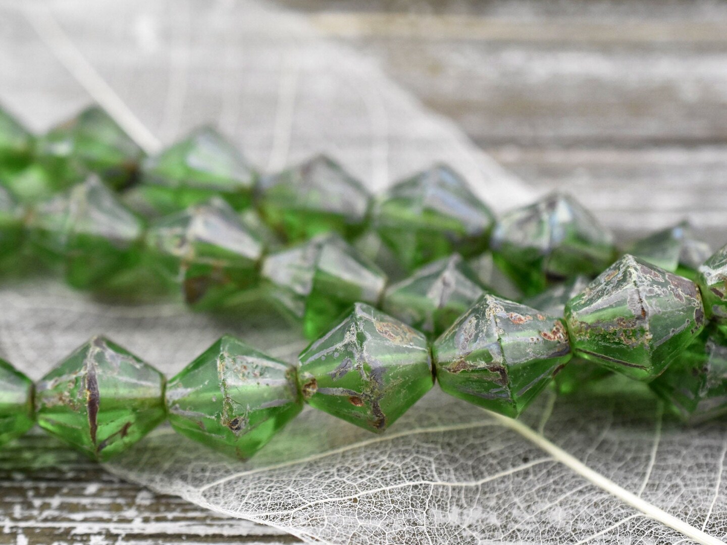 *6* 15mm Emerald Green Travertine Faceted Bicone Beads