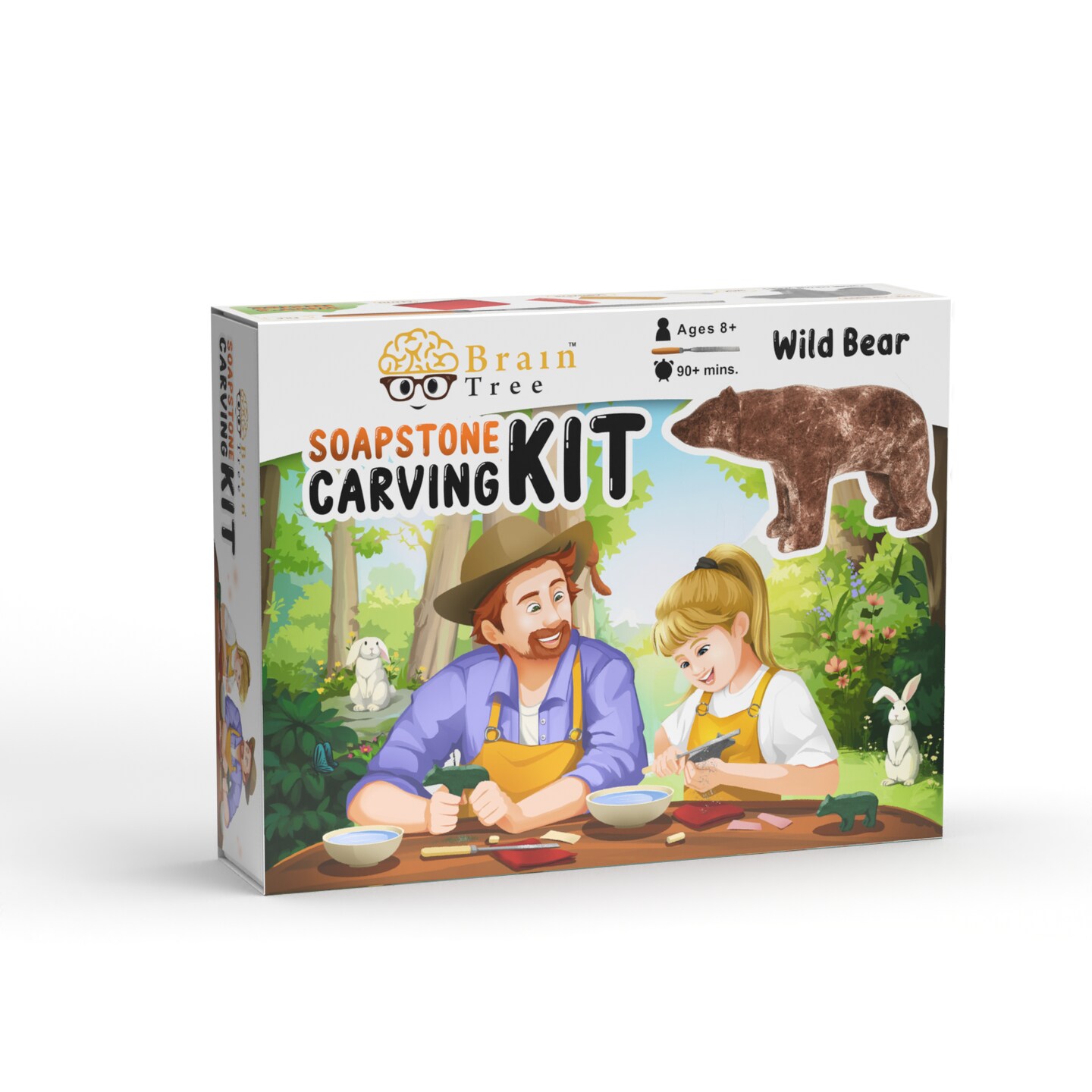 Brain Tree - Wild Bear Soapstone Carving Kit: Safe and Fun DIY Craft for Kids and Adults