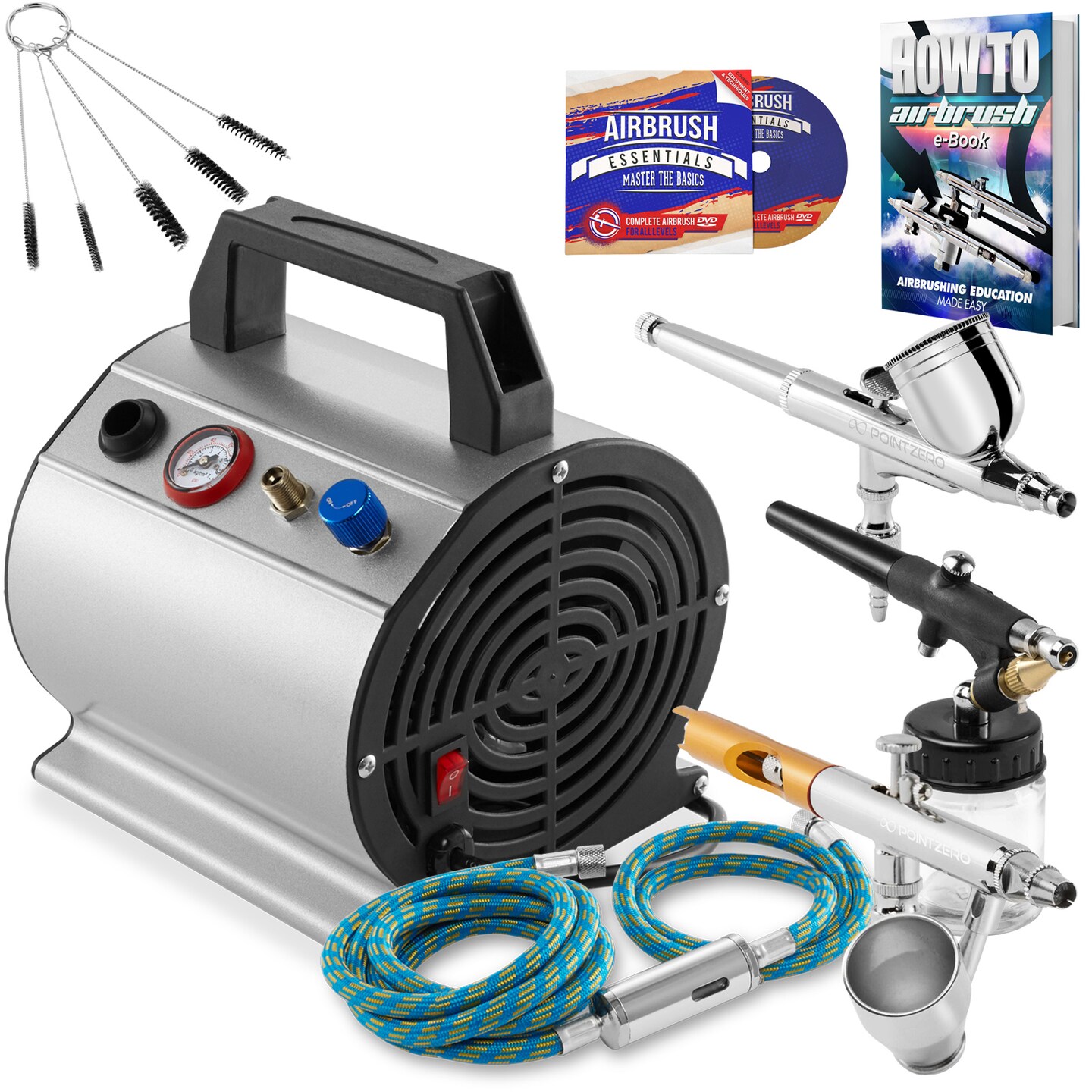 PointZero Multi-purpose Three Airbrush Set - Low Noise Compressor Kit