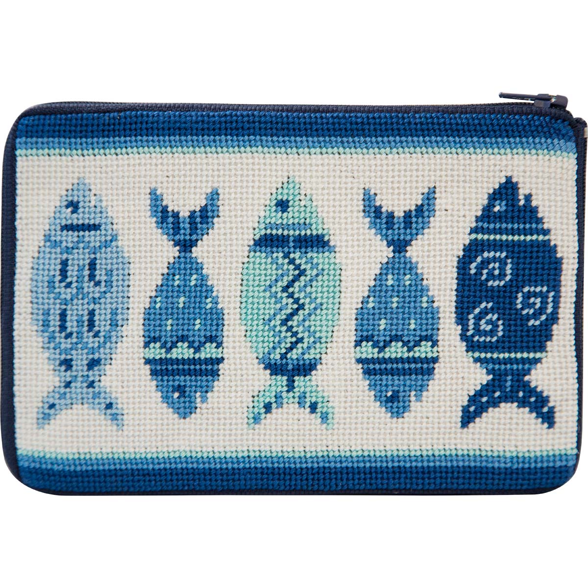 Stitch &#x26; Zip Needlepoint Purse Kit- Blue Fishes