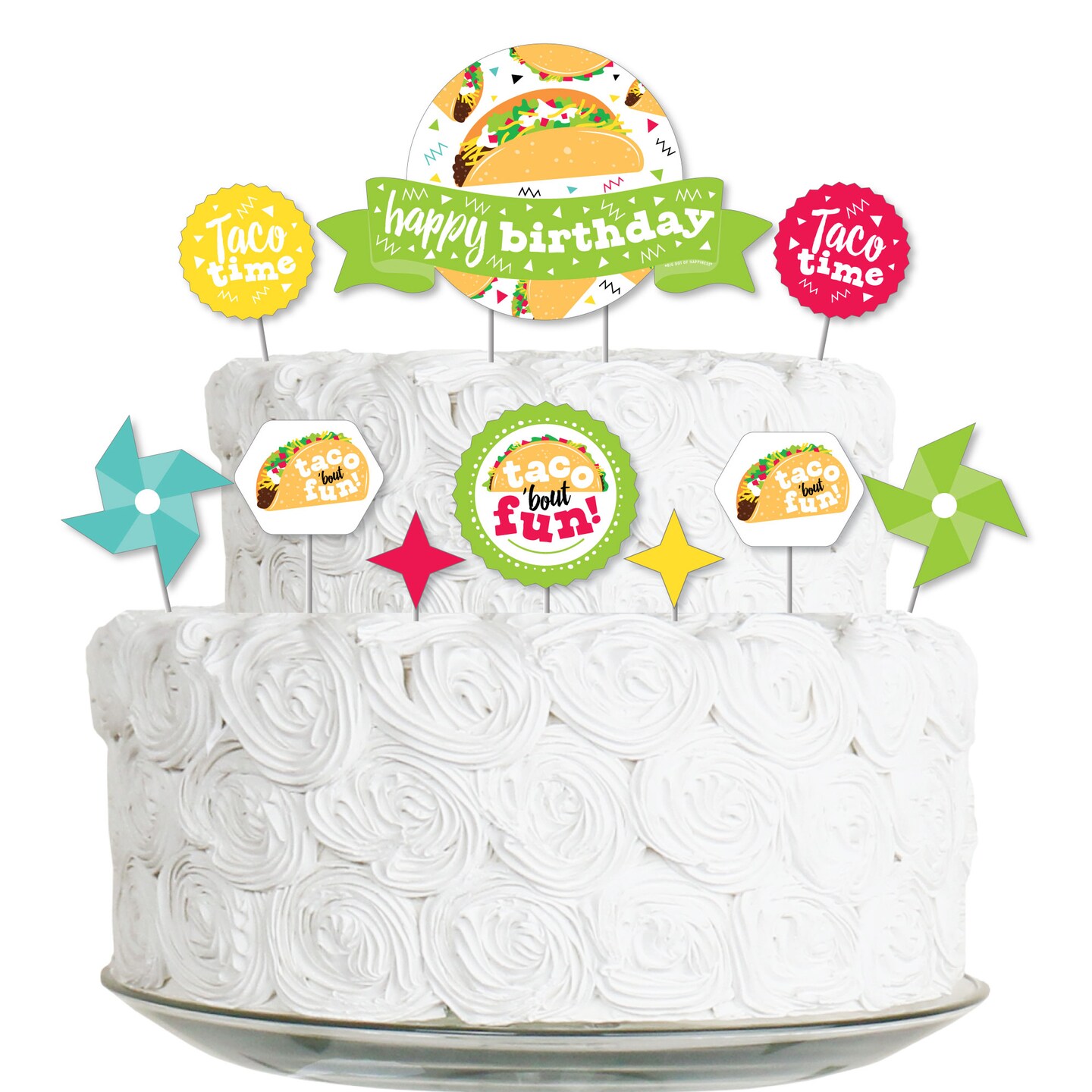 Big Dot of Happiness Taco &#x27;Bout Fun - Fiesta Birthday Party Cake Decorating Kit - Happy Birthday Cake Topper Set - 11 Pieces
