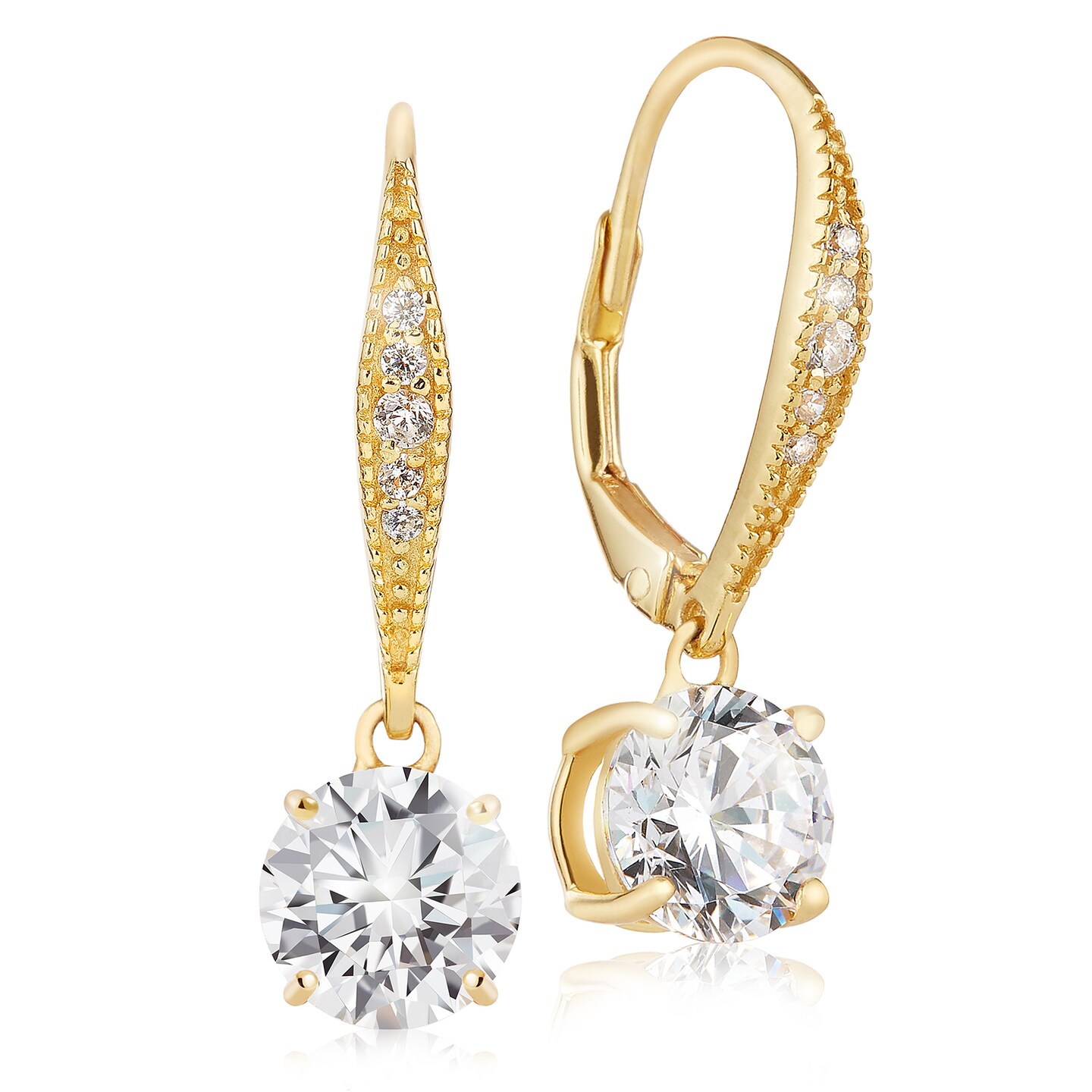 Lusoro 925 Sterling Silver Round AAA Cubic Zirconia, Pave Leverback Dangle Earrings