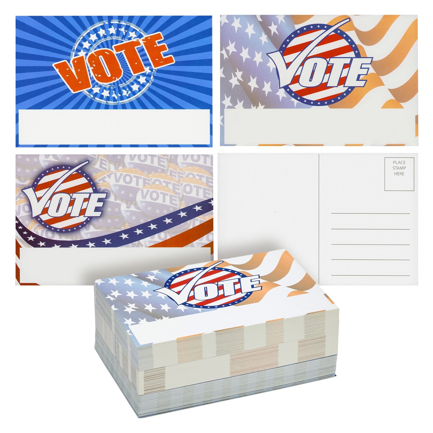 120 Pack Patriotic Postcards for Voters, 3 Red White Blue American Flag Designs for Election Day, Get Out the Vote Cards (4x6 In)