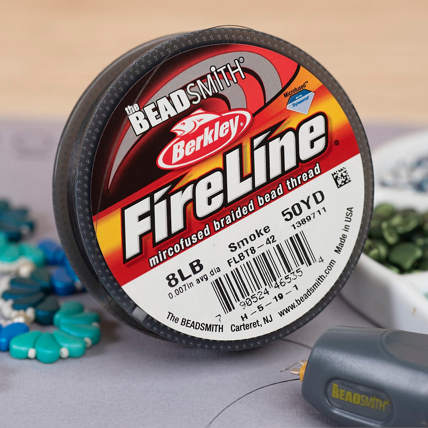 The Beadsmith Fireline by Berkley – Micro-Fused Braided Thread – 8lb. Test, .007”/.17mm Diameter, 50 Yard Spool, Smoke Grey – Super Strong Stringing Material for Jewelry Making and Bead Weaving
