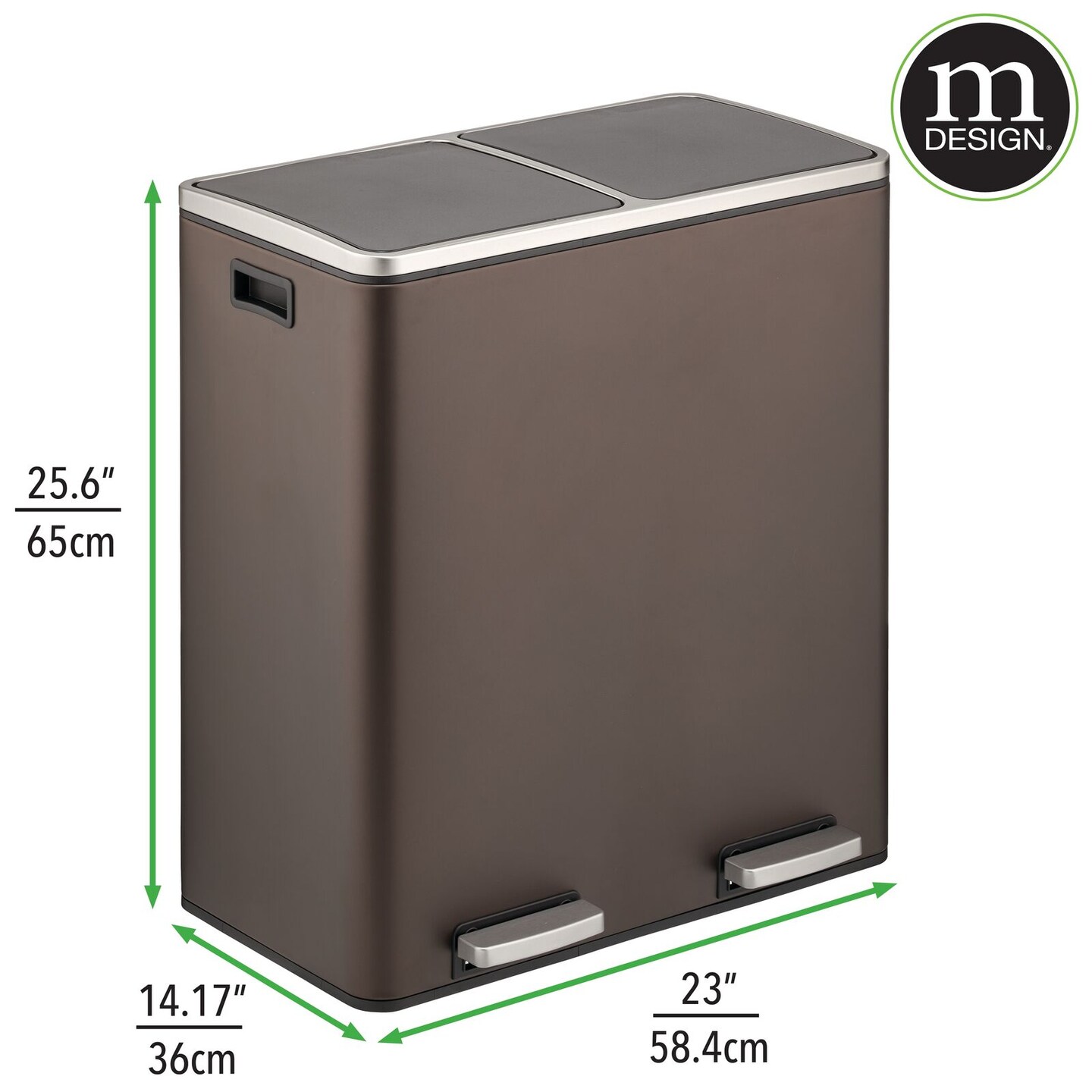 mDesign Metal Steel 60-Liter Large Dual Compartment Step Trash Can