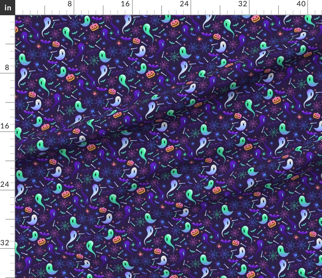 Petal Signature Cotton by the Yard or Fat Quarter Halloween Ghost Spider Bones Black Orange Skulls Kids Custom Printed Fabric by Spoonflower