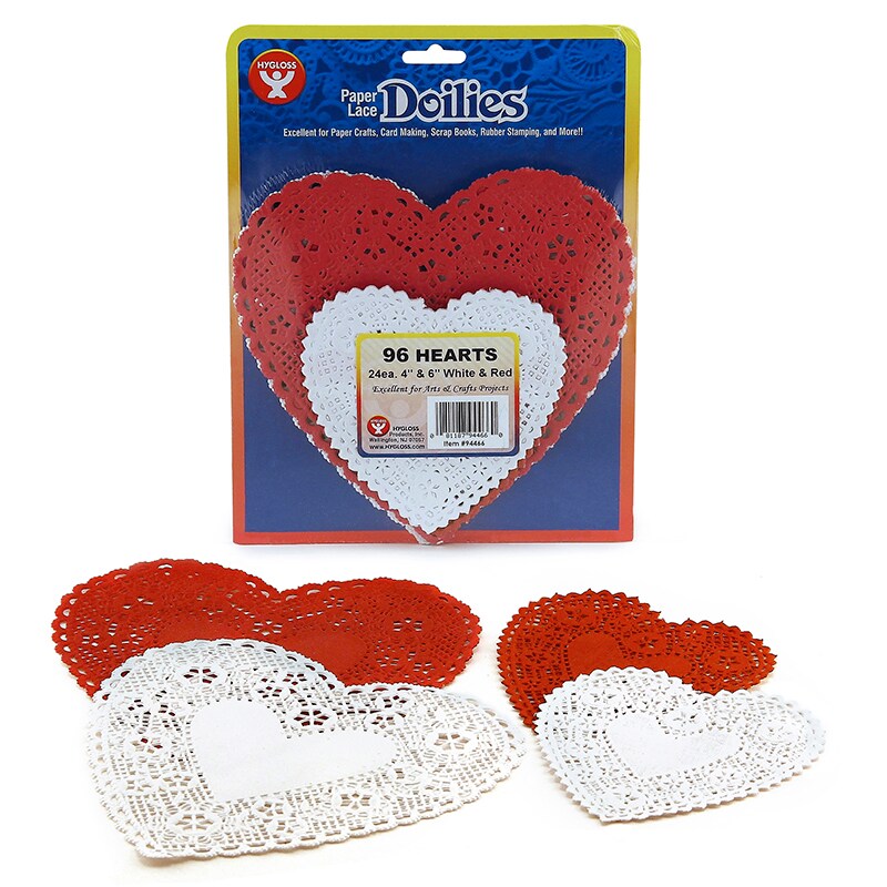 Doilies, White &#x26; Red Hearts, 4&#x22; &#x26; 6&#x22;, Pack of 96