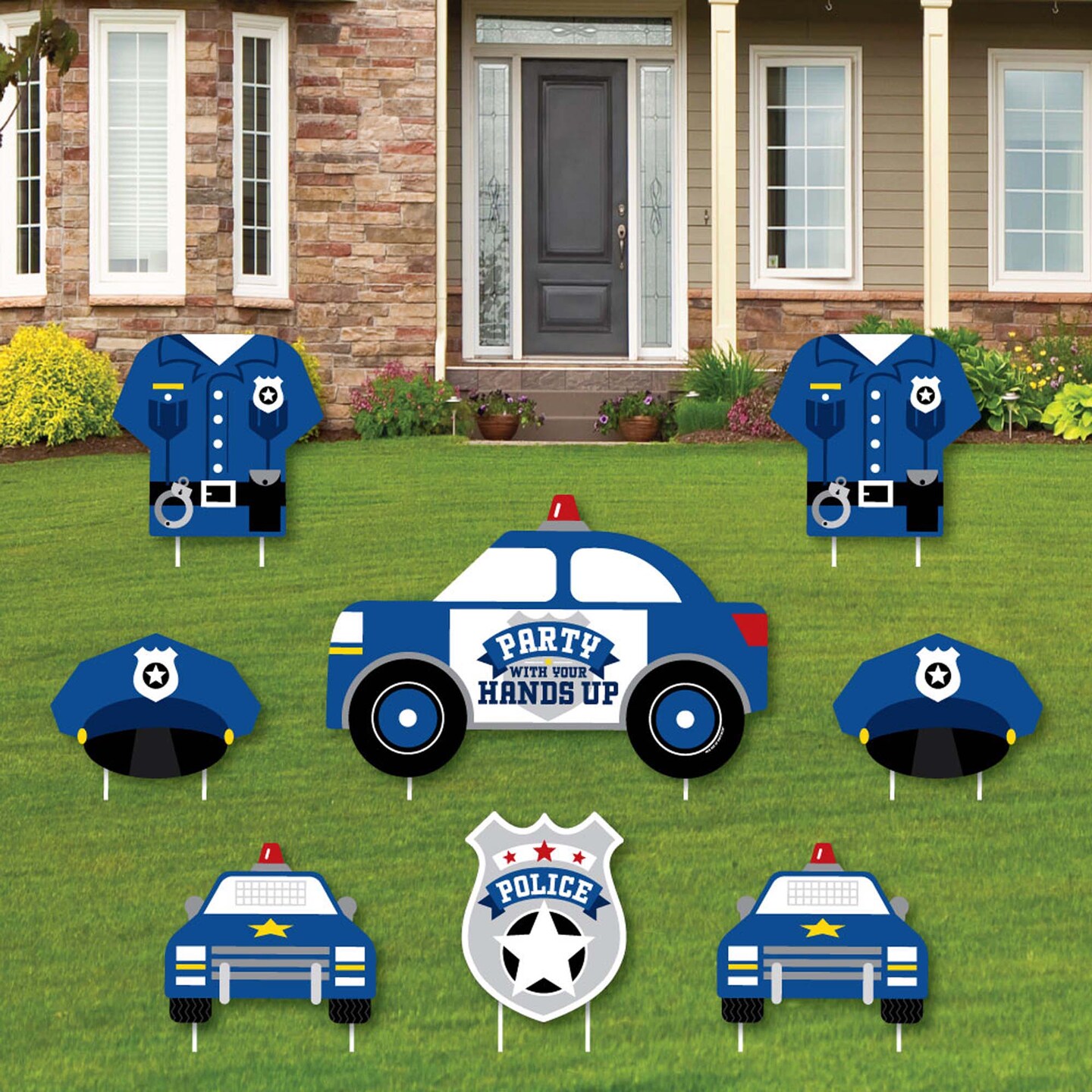 Big Dot of Happiness Calling All Units - Police - Yard Sign and Outdoor Lawn Decorations - Cop Birthday Party or Baby Shower Yard Signs - Set of 8