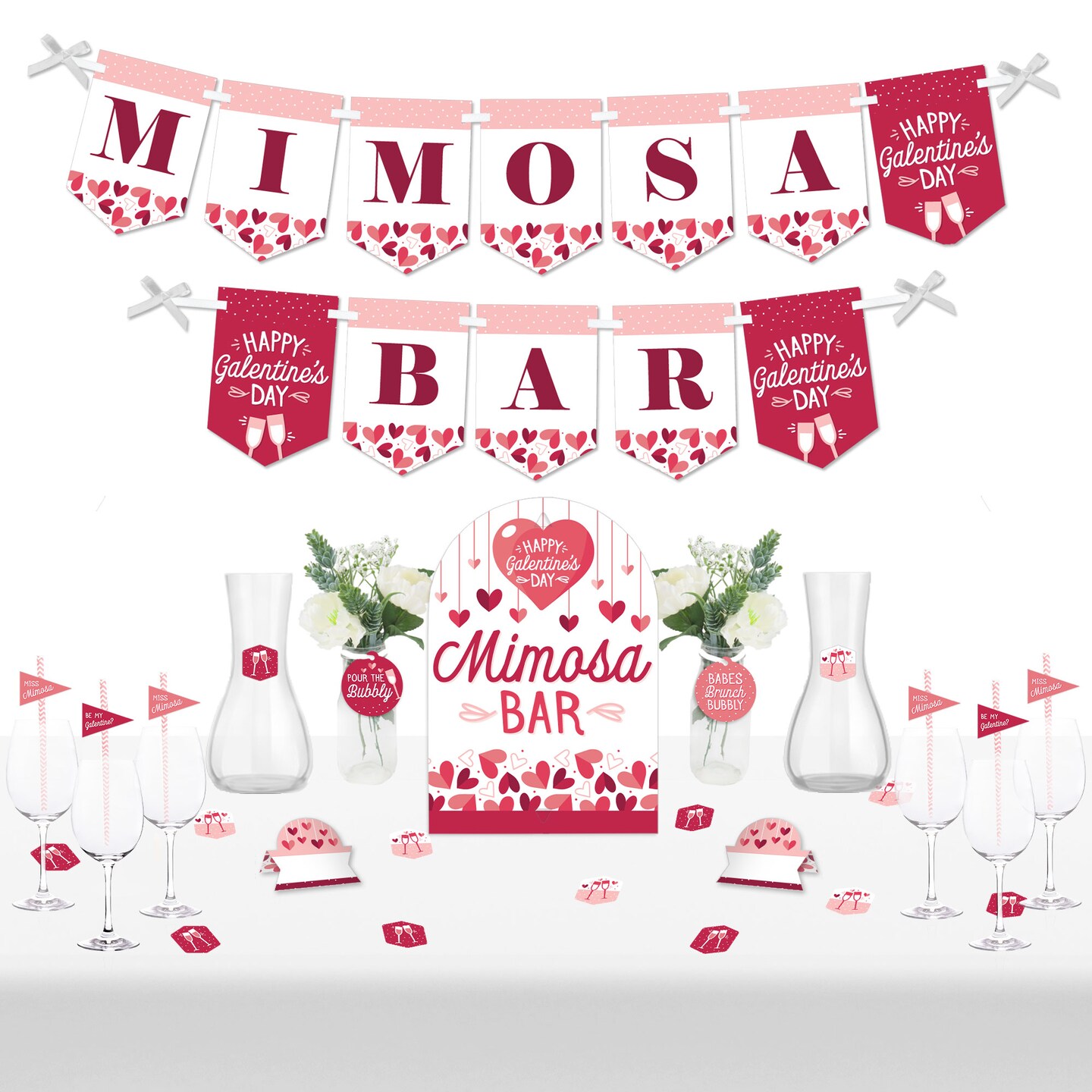Big Dot of Happiness Happy Galentine&#x27;s Day - DIY Valentine&#x27;s Day Party Mimosa Bar Signs - Drink Bar Decorations Kit - 50 Pieces