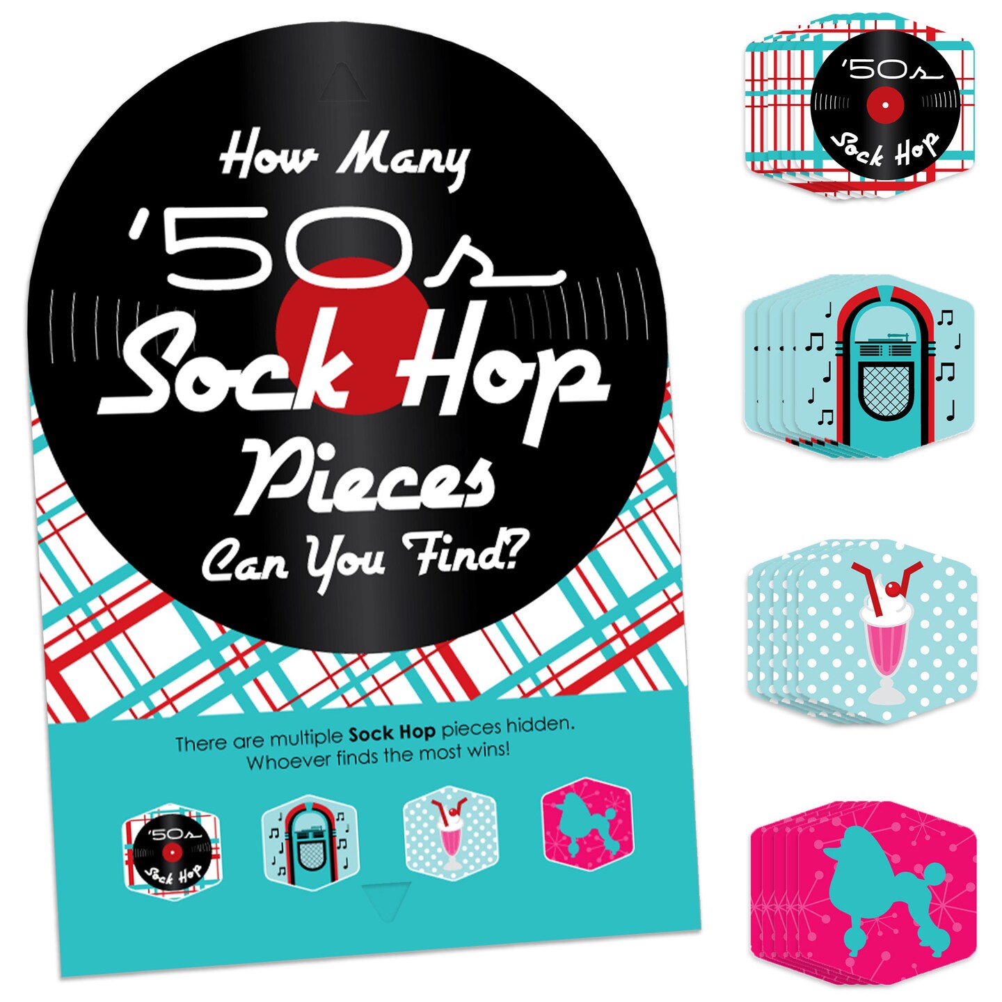 Big Dot of Happiness 50&#x2019;s Sock Hop - 1950s Rock N Roll Party Scavenger Hunt - 1 Stand and 48 Game Pieces - Hide and Find Game