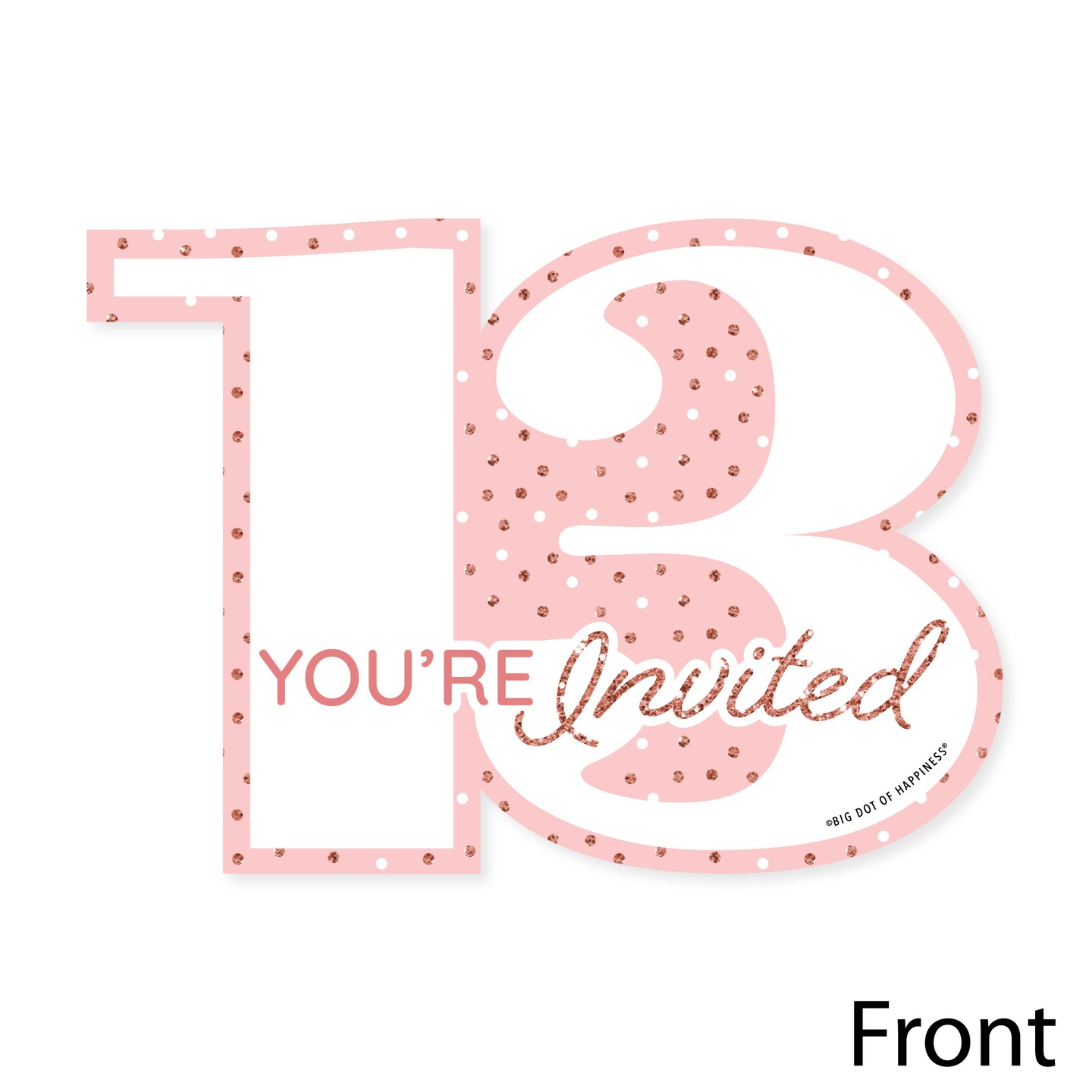 Big Dot of Happiness 13th Pink Rose Gold Birthday - Shaped Fill-In Invitations - Happy Birthday Party Invitation Cards with Envelopes - Set of 12