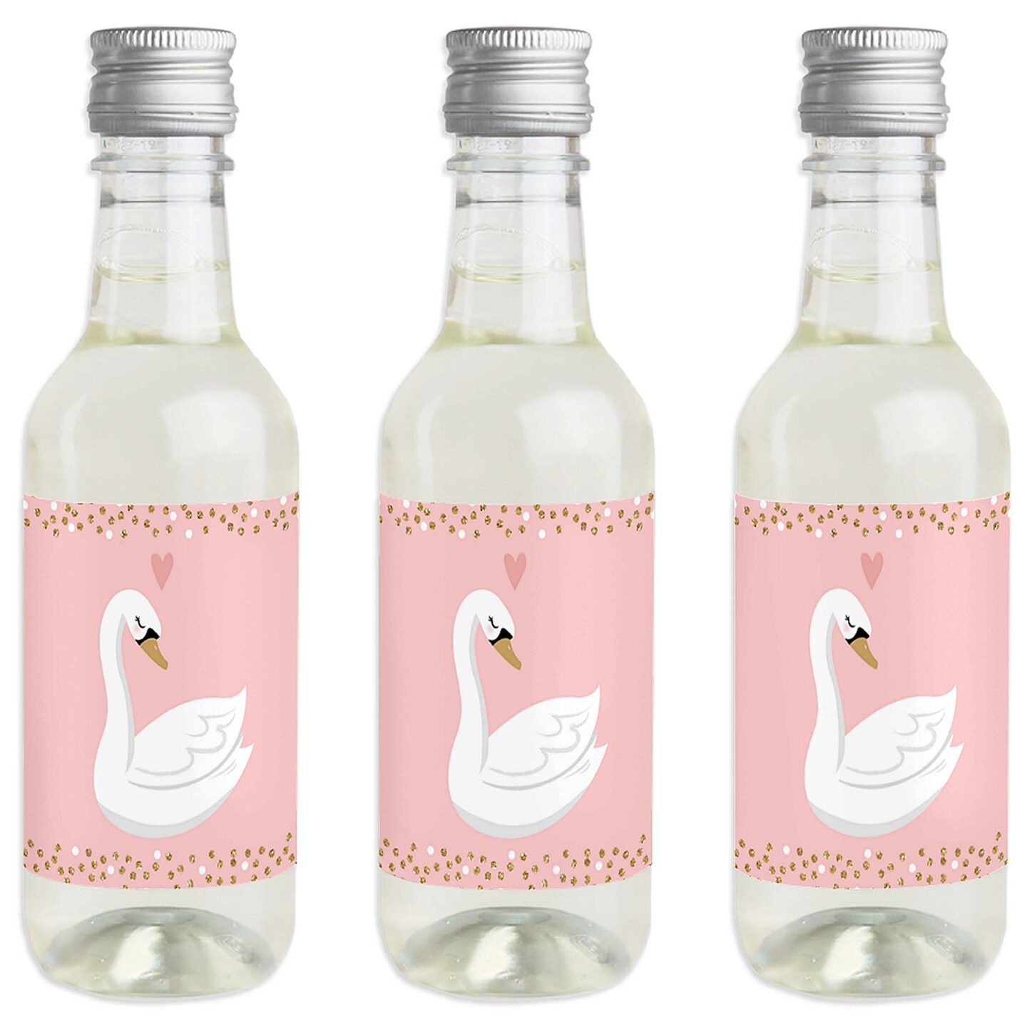 Big Dot of Happiness Swan Soiree - Mini Wine and Champagne Bottle Label Stickers - White Swan Baby Shower or Birthday Party Favor Gift - Set of 16