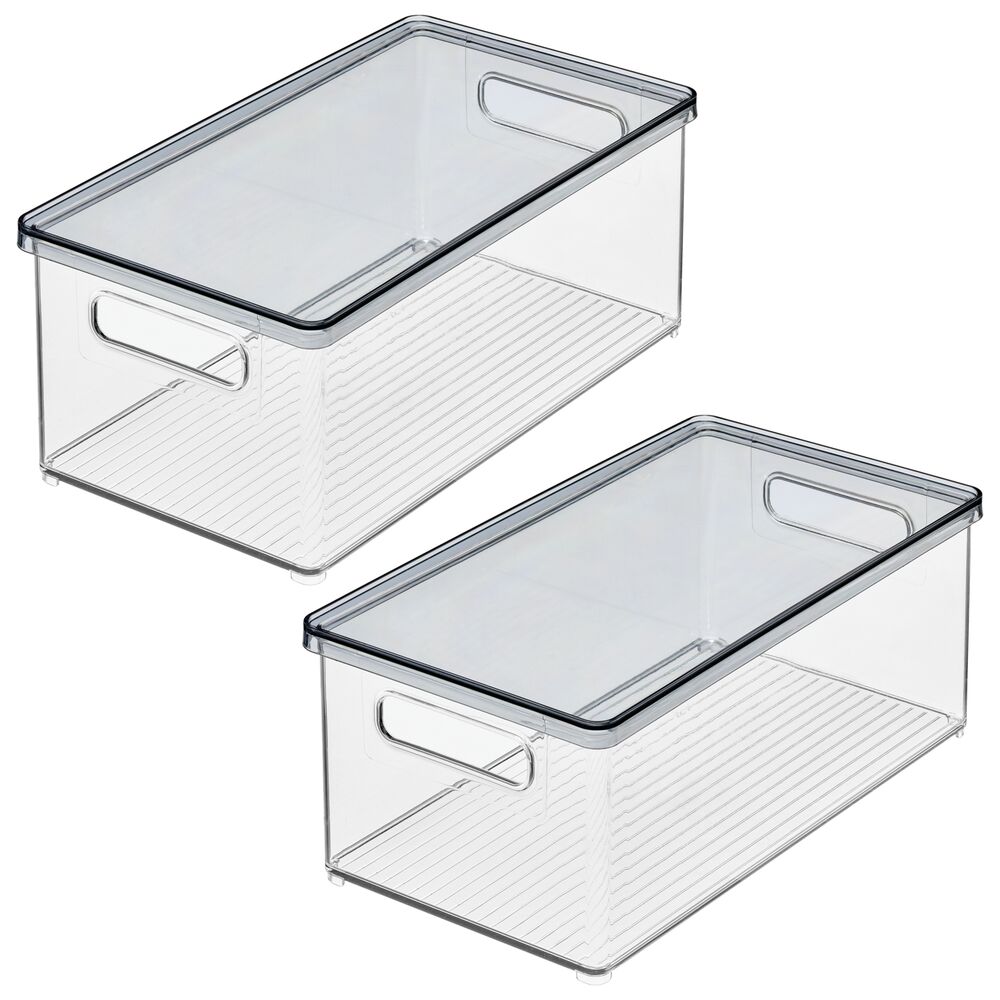 mDesign Plastic Storage Bin, Lid for Home, Office Desk Workspace