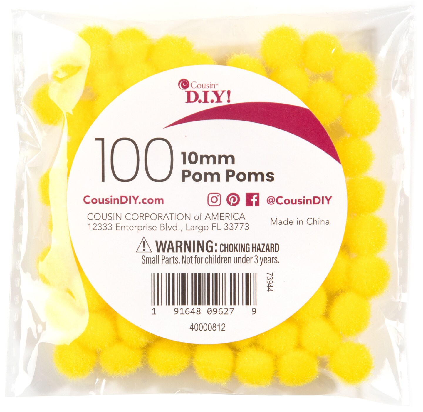 CousinDIY Pom-Poms 10mm 100/Pkg-Yellow