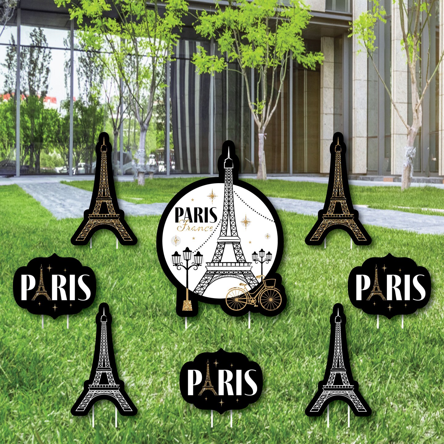 Big Dot of Happiness Stars Over Paris - Yard Sign and Outdoor Lawn Decorations - Parisian Themed Party Yard Signs - Set of 8