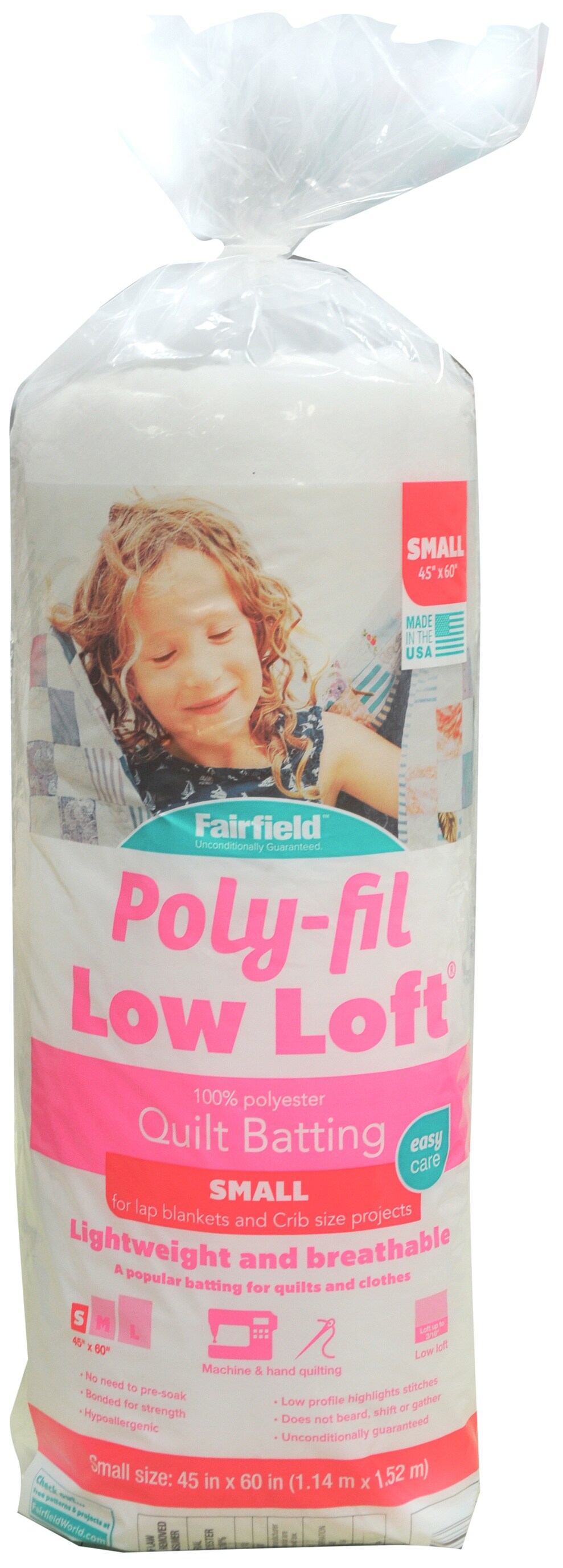 Fairfield Low-Loft Bonded Polyester Batting-Crib Size 45&#x22;X60&#x22;
