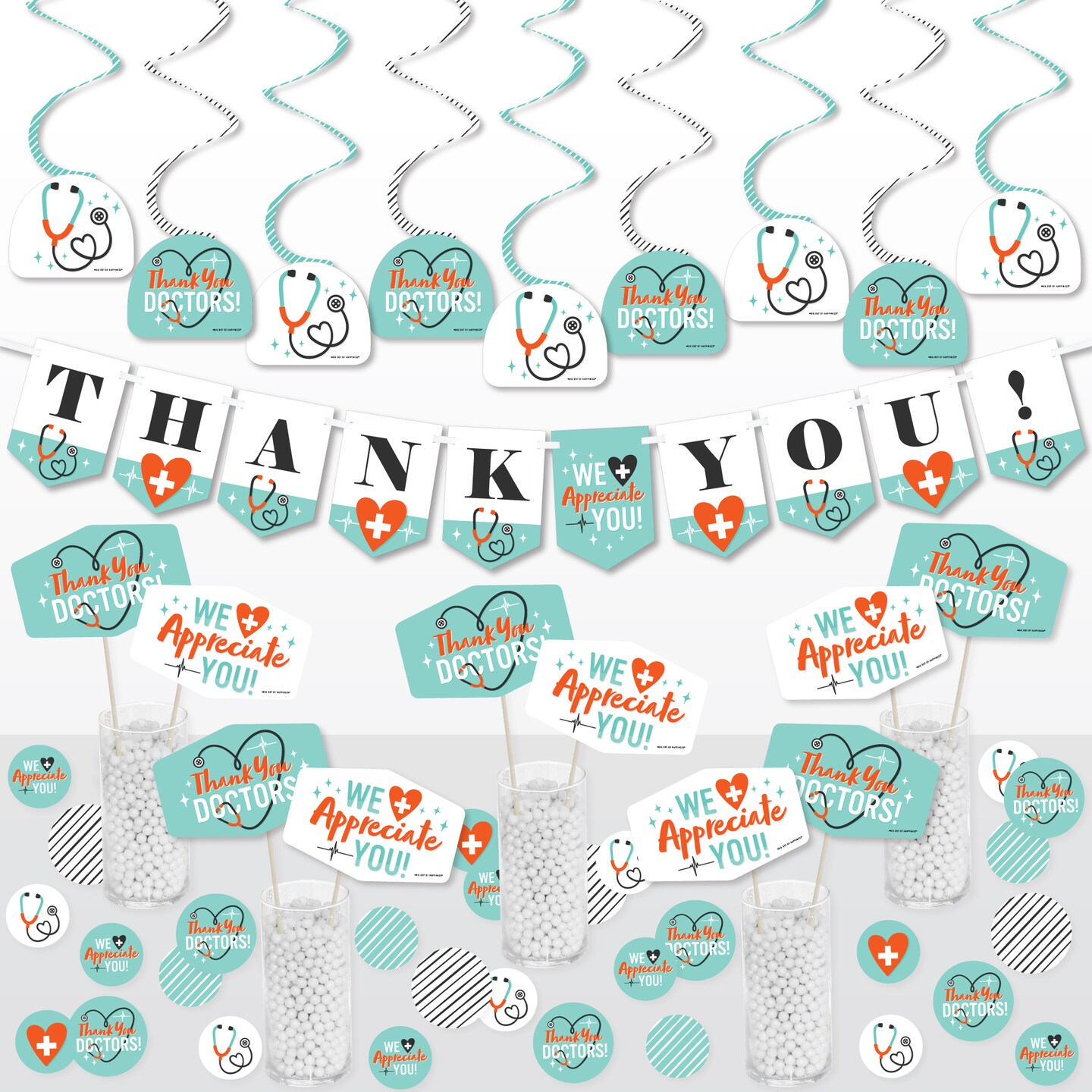 Big Dot of Happiness Thank You Doctors - Doctor Appreciation Week Supplies Decoration Kit - Decor Galore Party Pack - 51 Pieces