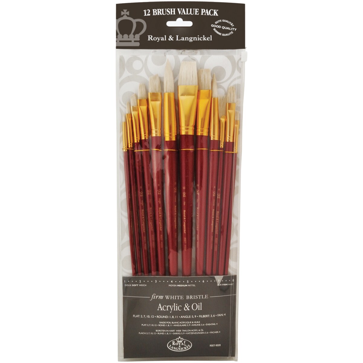 Royal&#x26;Langnickel(R) White Taklon LongHandle Value Brush Pack-Firm, 12/Pkg