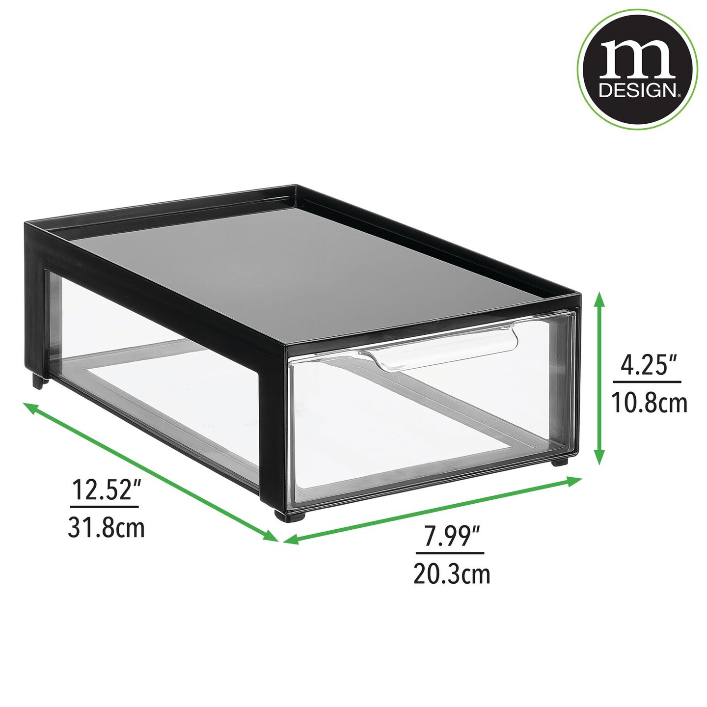 mDesign Plastic Office Storage Stack Organizer with Drawer, 8 Pack, Black/Clear