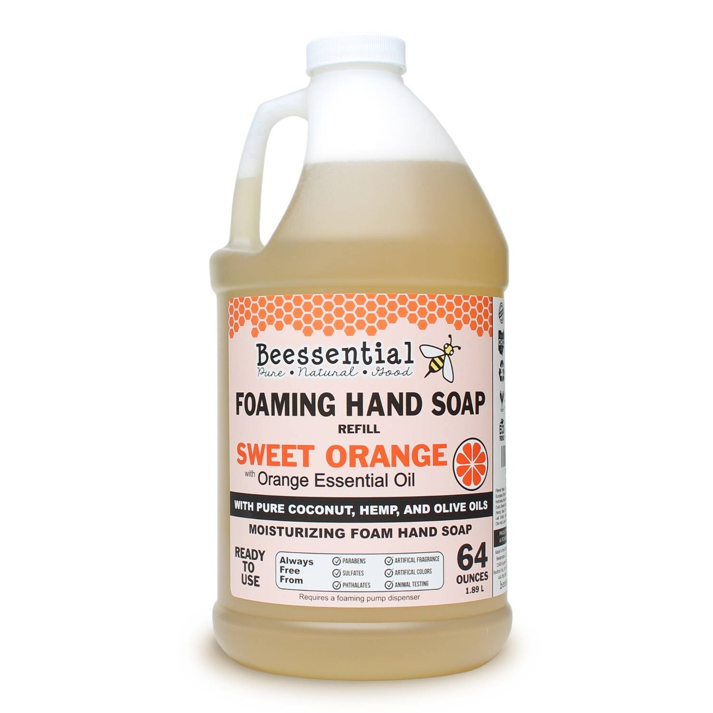 Beessential Natural Orange Foaming Soap enhanced with Hemp Oil