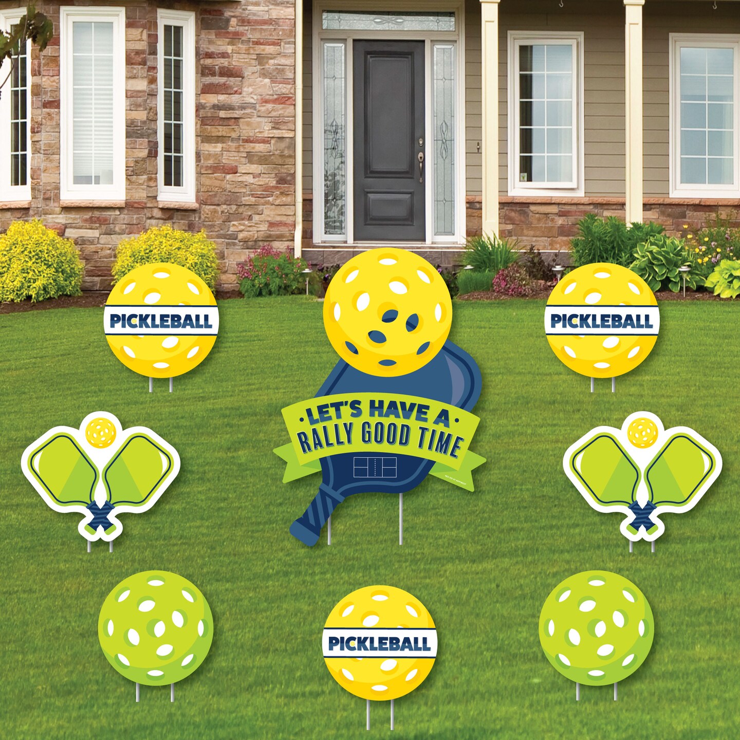 Big Dot of Happiness Let&#x27;s Rally - Pickleball - Yard Sign and Outdoor Lawn Decorations - Birthday or Retirement Party Yard Signs - Set of 8