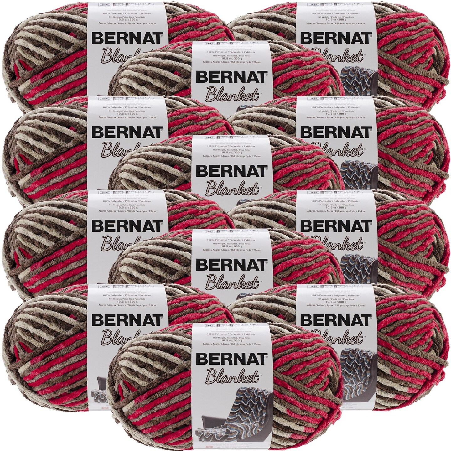 Multipack of 12 - Bernat Blanket Big Ball Yarn-Raspberry Trifle