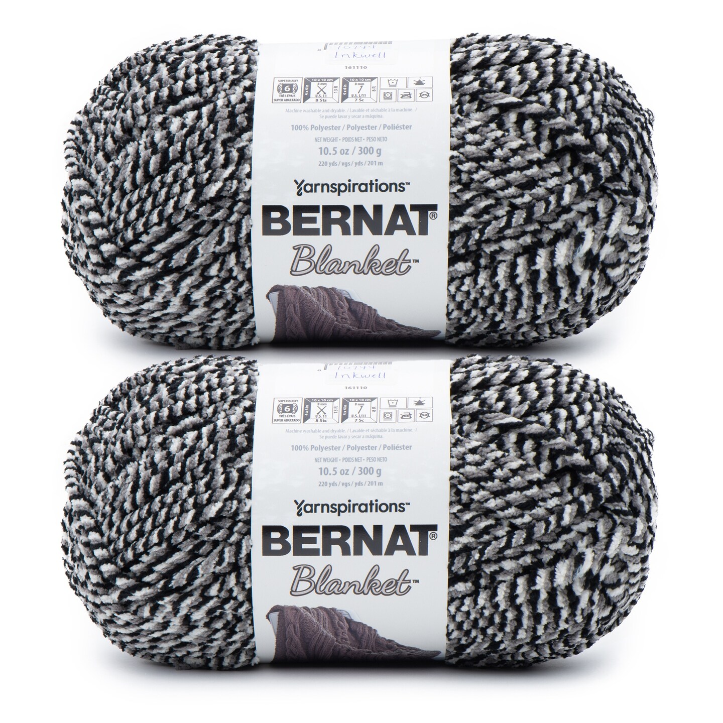 Bernat Blanket Inkwell Yarn - 2 Pack of 300g/10.5oz - Polyester - 6 Super Bulky - 220 Yards - Knitting/Crochet