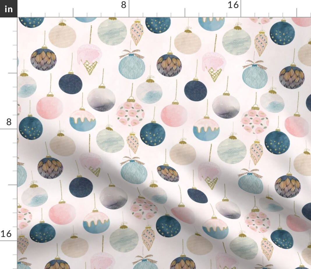 Modern Christmas Ornaments Blush Pink Denim Blue Feminine Custom Printed Fabric by Spoonflower Various Fabrics by the Yard or Fat Quarter