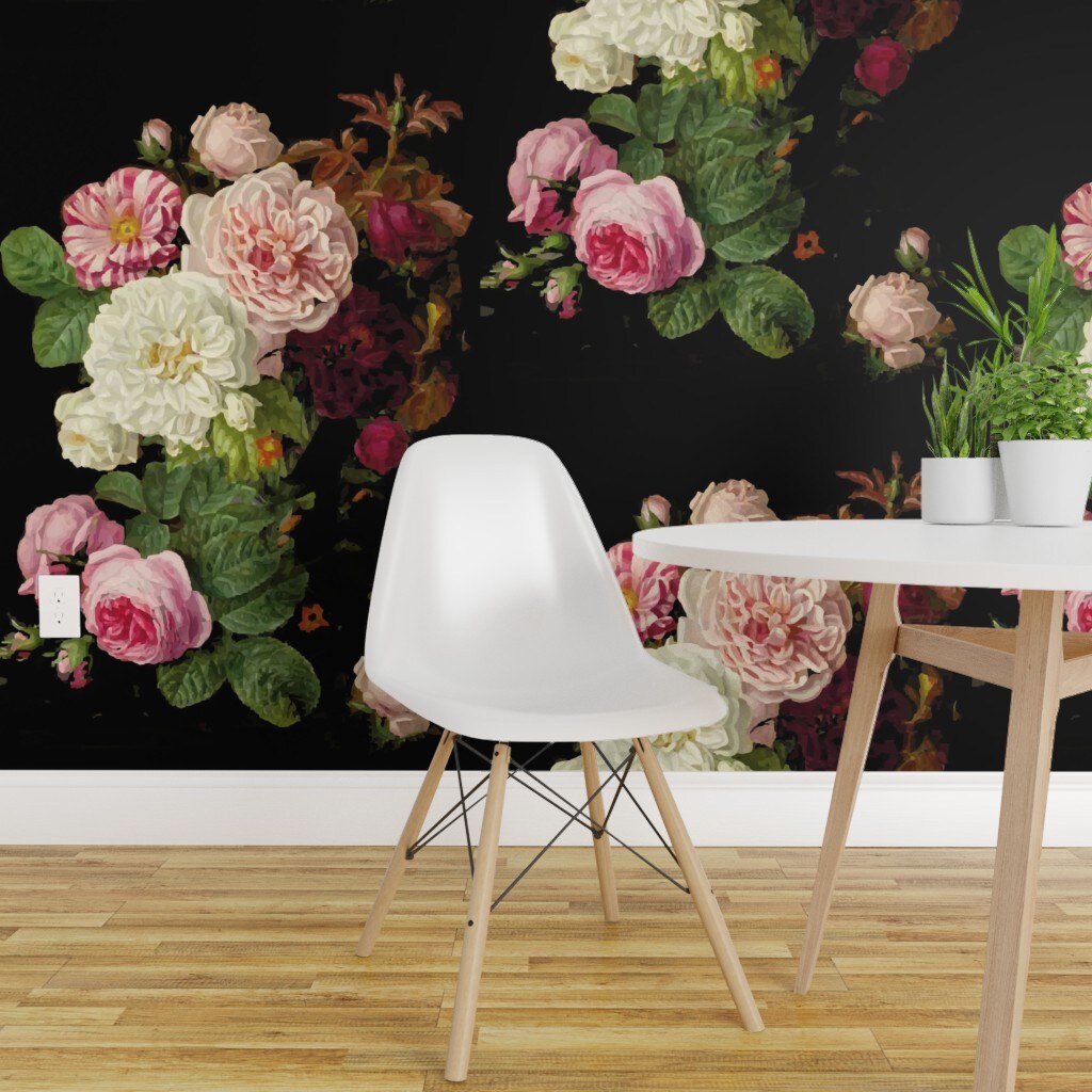 Dark Floral Wallpaper Mural Floral Peel and Stick Wallpaper Removable  Wallpaper Temporary Wall Murals  Smooth Peel  Stick  MRYinteriors