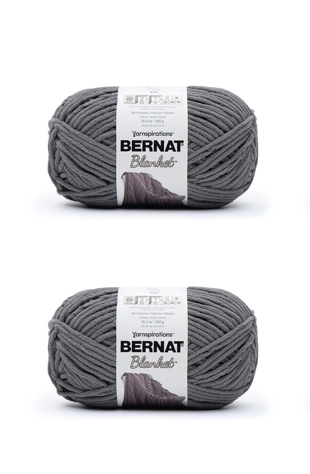 Bernat Blanket Dark Gray Yarn - 2 Pack of 300g/10.5oz - Polyester - 6 Super  Bulky - 220 Yards - Knitting/Crochet