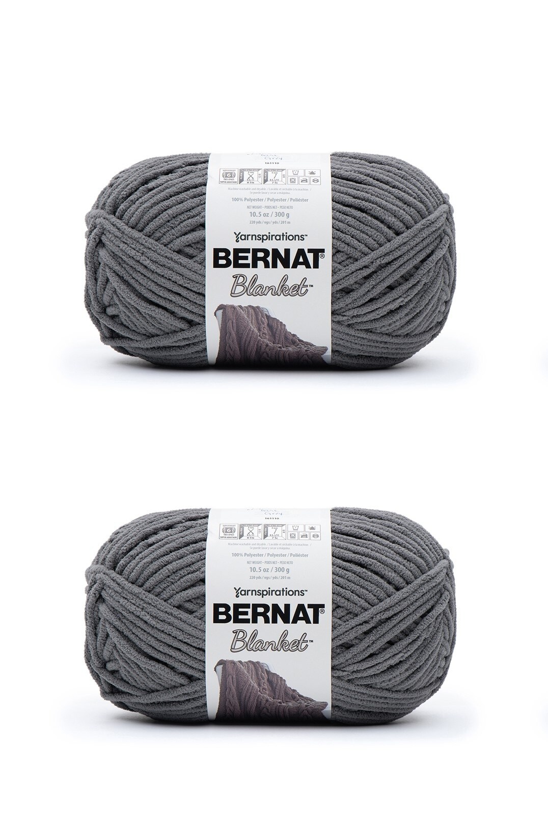 Bernat Blanket Dark Gray Yarn - 2 Pack of 300g/10.5oz - Polyester - 6 Super Bulky - 220 Yards - Knitting/Crochet