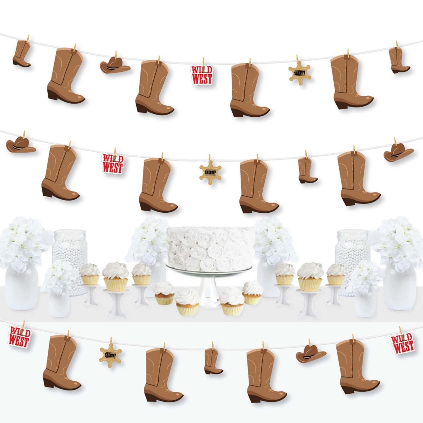 Big Dot of Happiness Western Hoedown - Wild West Cowboy Party DIY Decorations - Clothespin Garland Banner - 44 Pieces