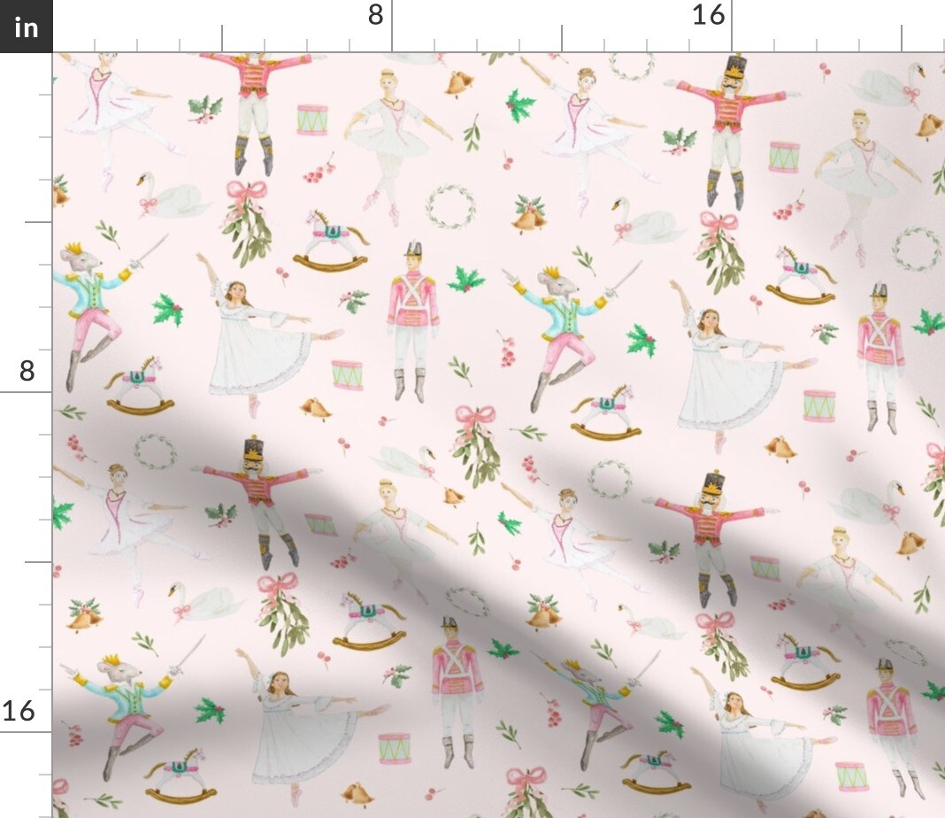 Nutcracker Ballet Pink Winter Holiday Christmas Watercolor Swan Fairy Custom Printed Fabric by Spoonflower Various Fabrics by the Yard or Fat Quarter