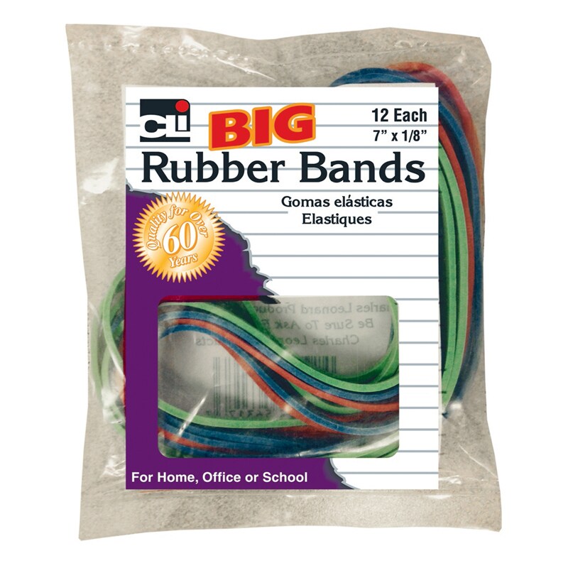 Big Rubber Bands, 7&#x22; x 1/8&#x22;, Pack of 12