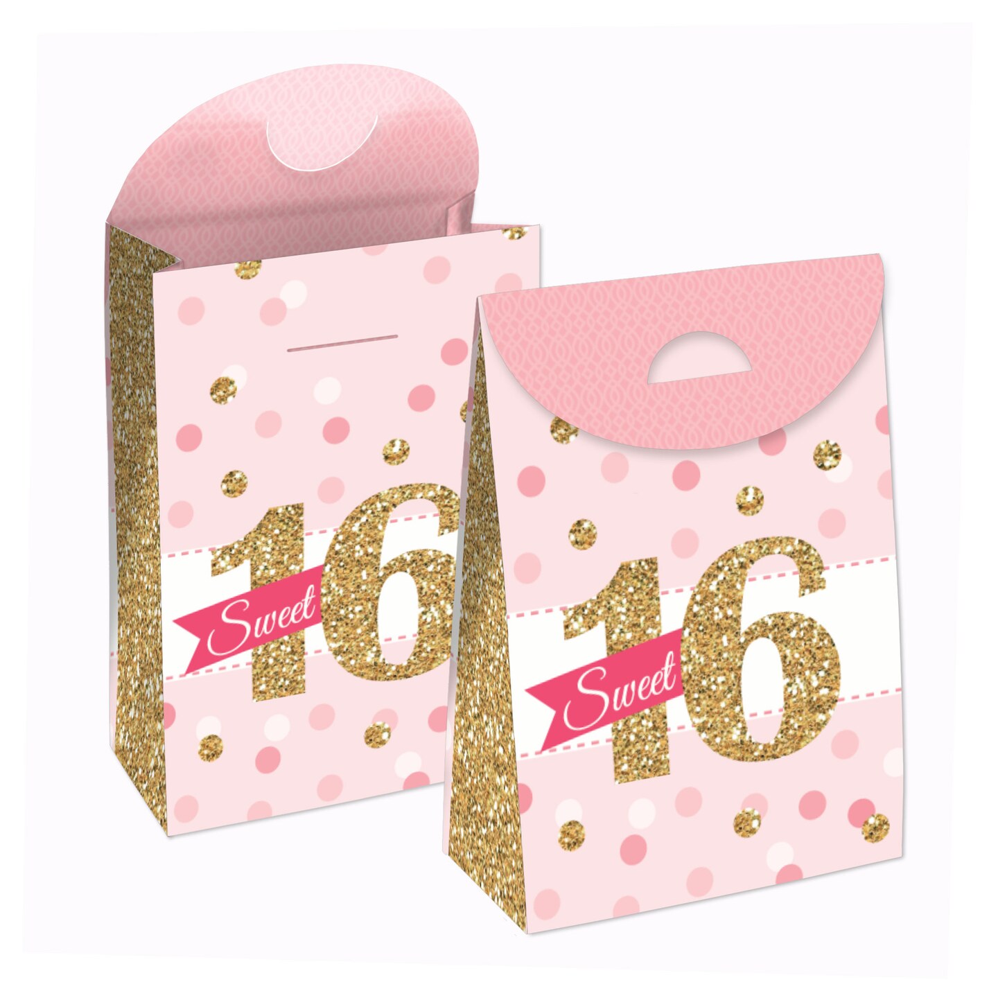 Big Dot of Happiness Sweet 16 - 16th Birthday Gift Favor Bags - Party Goodie Boxes - Set of 12