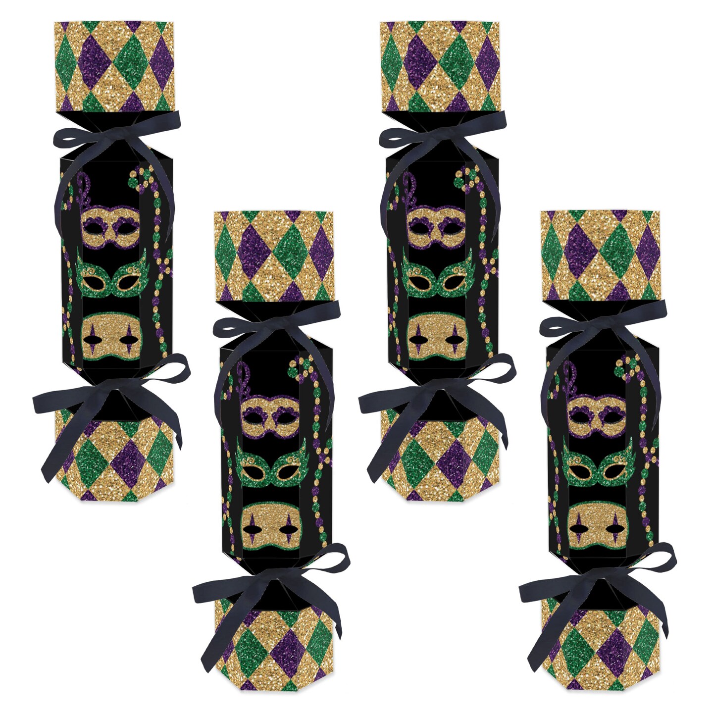 Big Dot of Happiness Mardi Gras - No Snap Masquerade Party Table Favors - DIY Cracker Boxes - Set of 12