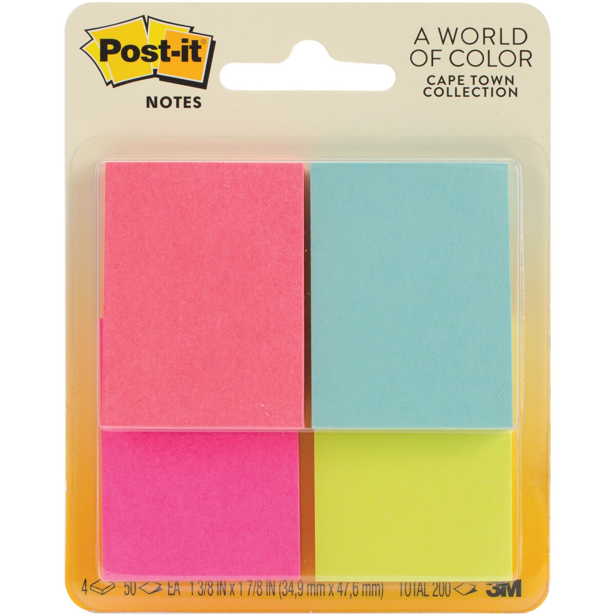 Post-It Notes 1.5&#x22;X2&#x22; 4/Pkg-Capetown W/50 Sheets