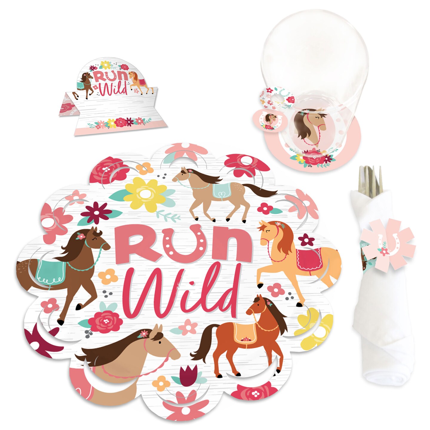 Big Dot of Happiness Run Wild Horses - Pony Birthday Party Paper Charger and Table Decorations - Chargerific Kit - Place Setting for 8