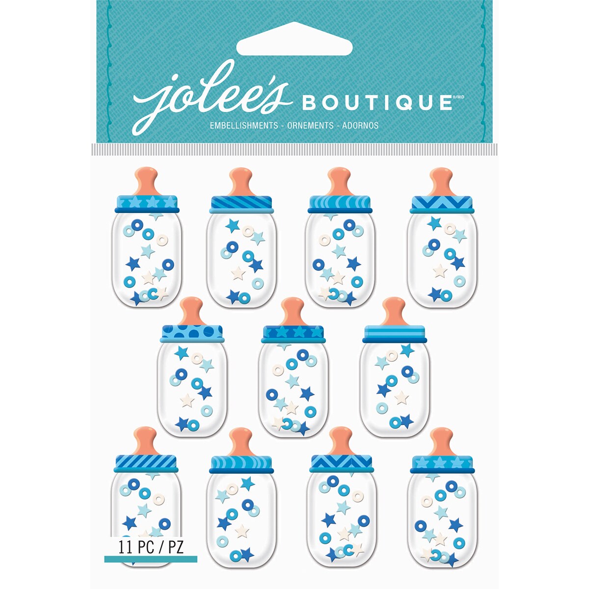 Jolee&#x27;s Cabochon Dimensional Repeat Stickers-Baby Boy Bottle Dome