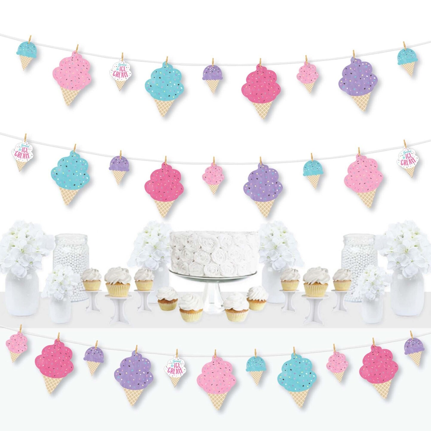 Big Dot of Happiness Scoop Up the Fun - Ice Cream - Sprinkles Party DIY Decorations - Clothespin Garland Banner - 44 Pieces