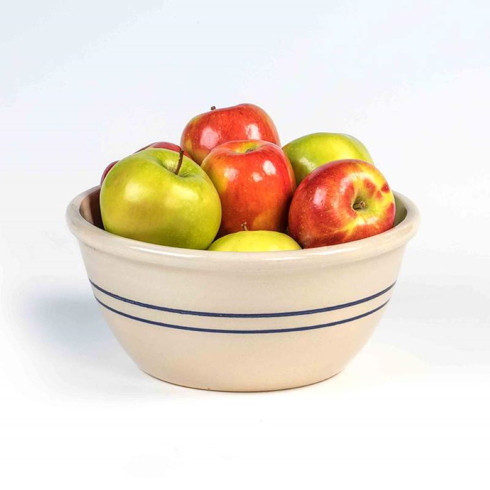 Hand-Turned Heritage Blue Stripe Stoneware Mixing Bowl 10"" - Thumbnail 4